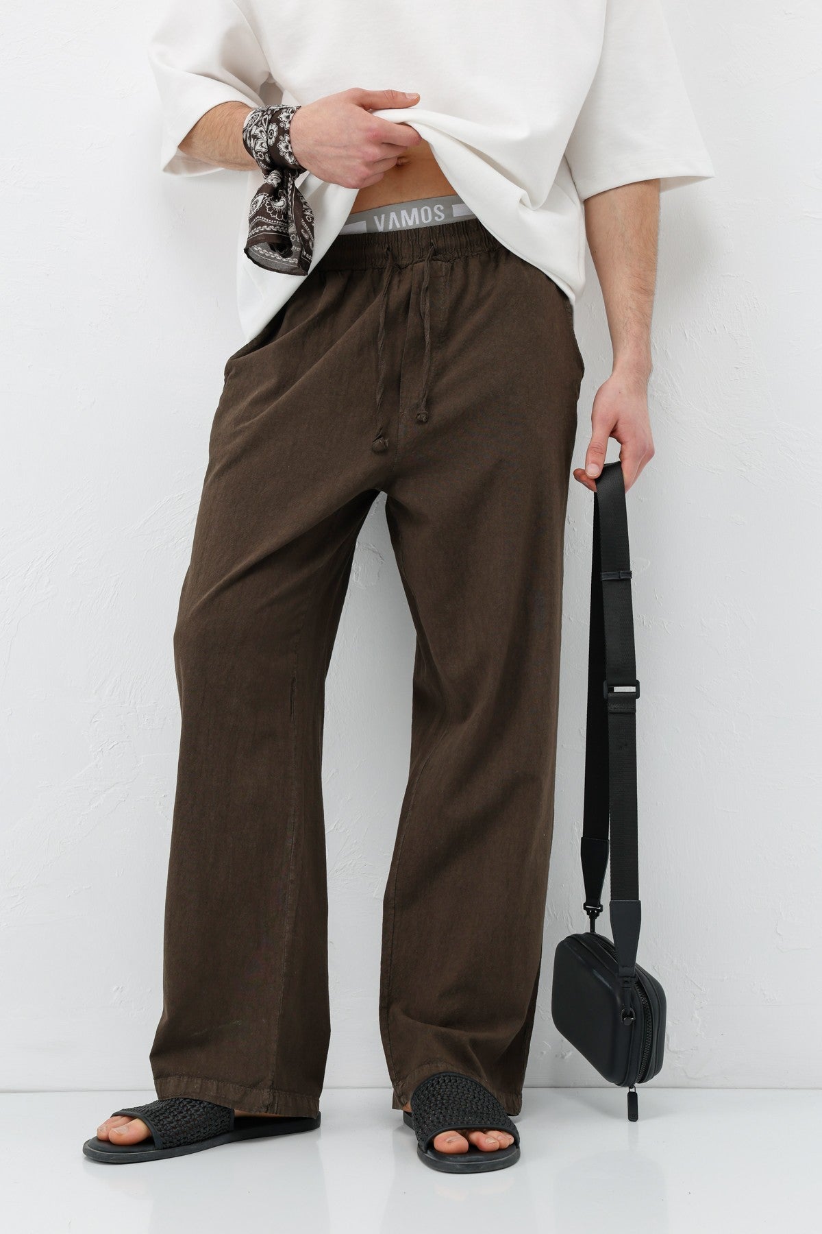 Bel Lastikli Baggy Fit Keten Pantolon