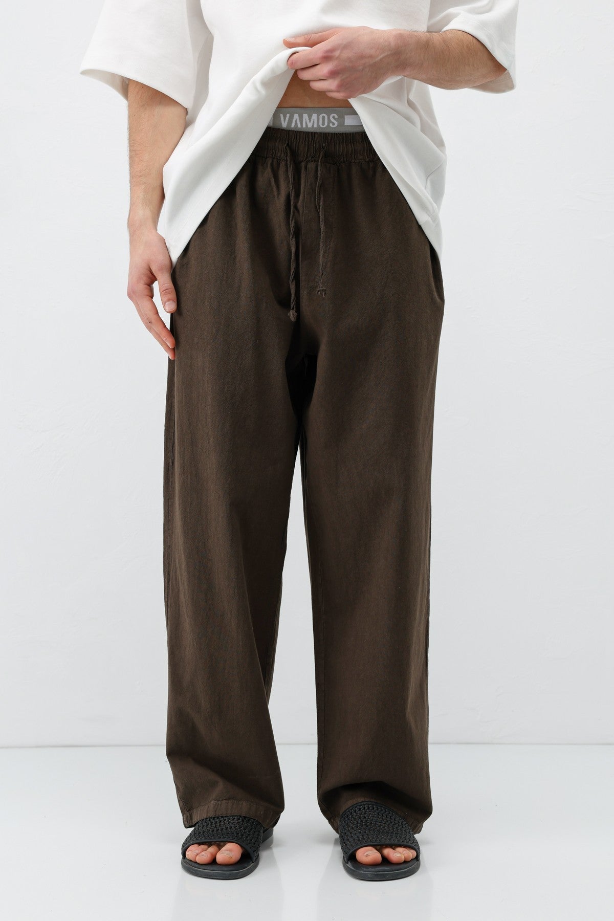 Bel Lastikli Baggy Fit Keten Pantolon