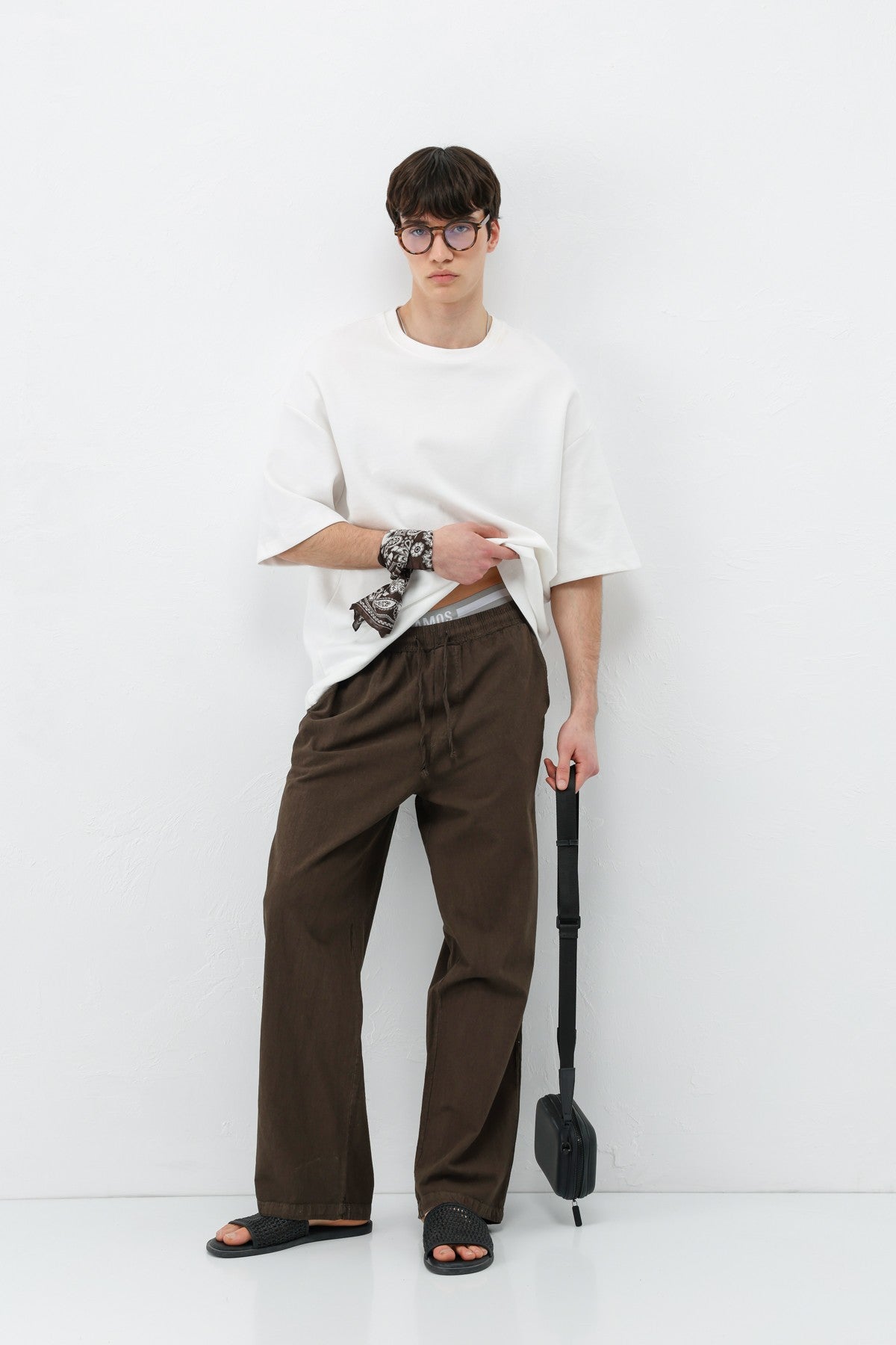 Bel Lastikli Baggy Fit Keten Pantolon