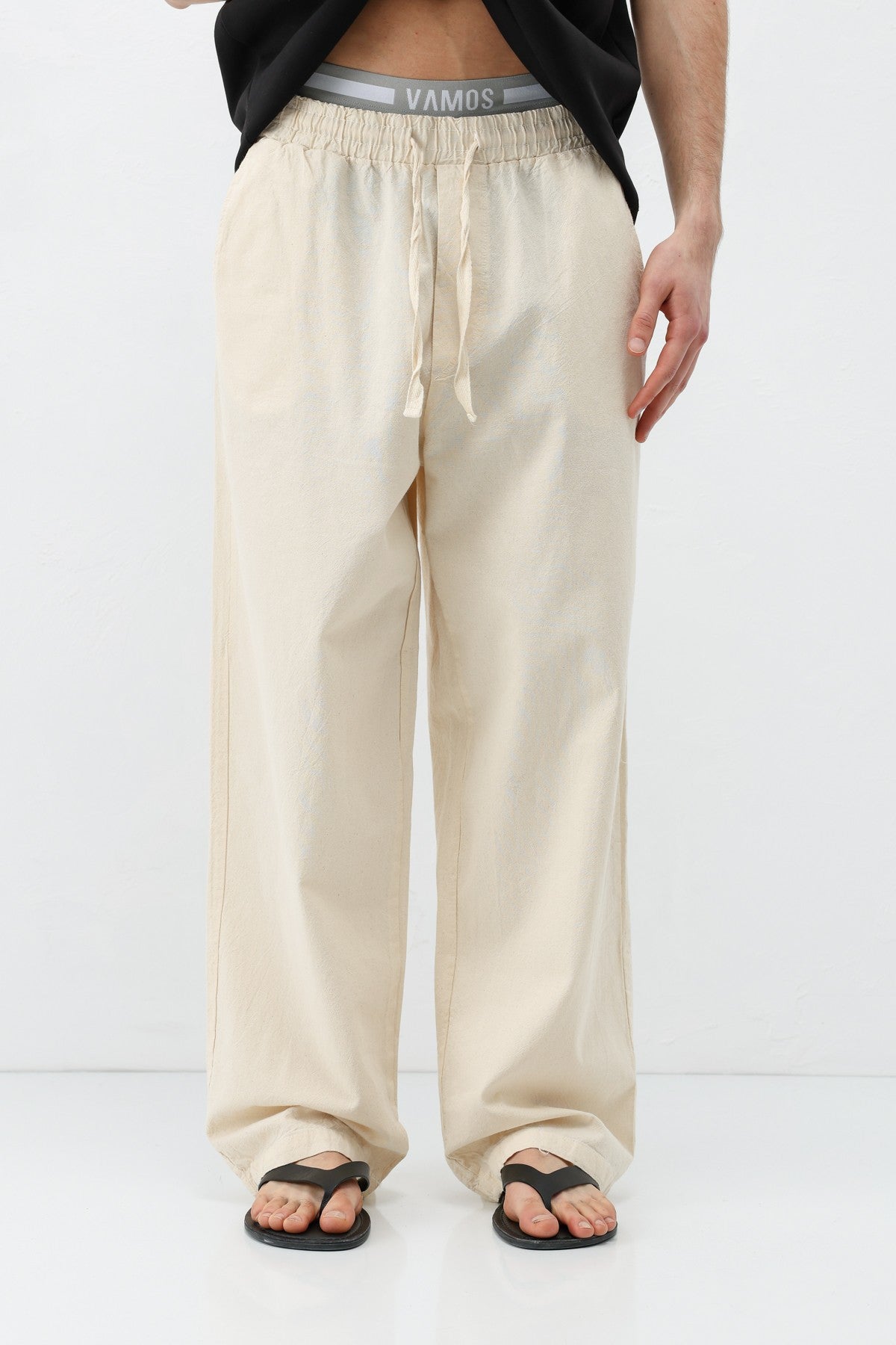 Bel Lastikli Baggy Fit Keten Pantolon