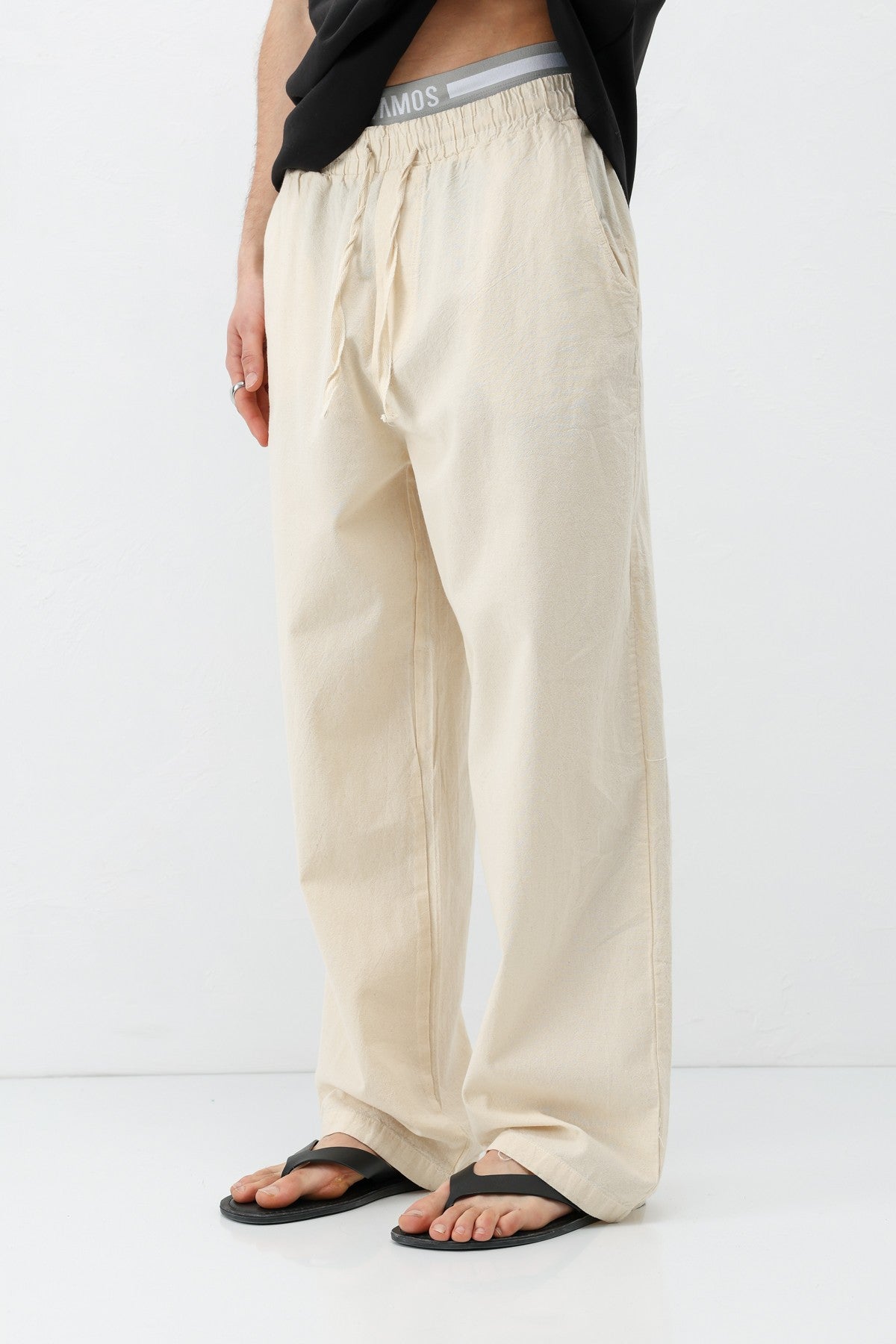 Bel Lastikli Baggy Fit Keten Pantolon