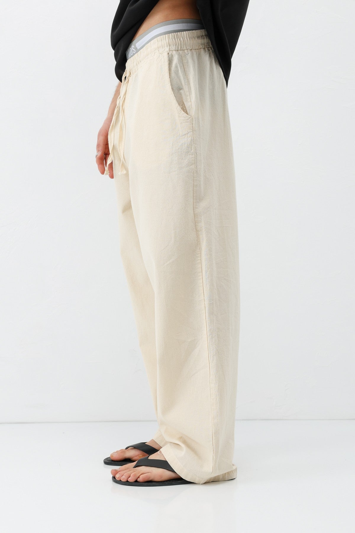 Bel Lastikli Baggy Fit Keten Pantolon