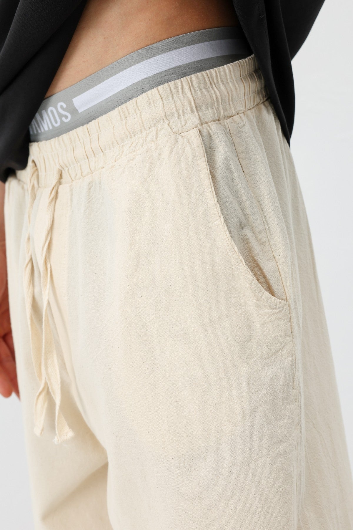 Bel Lastikli Baggy Fit Keten Pantolon