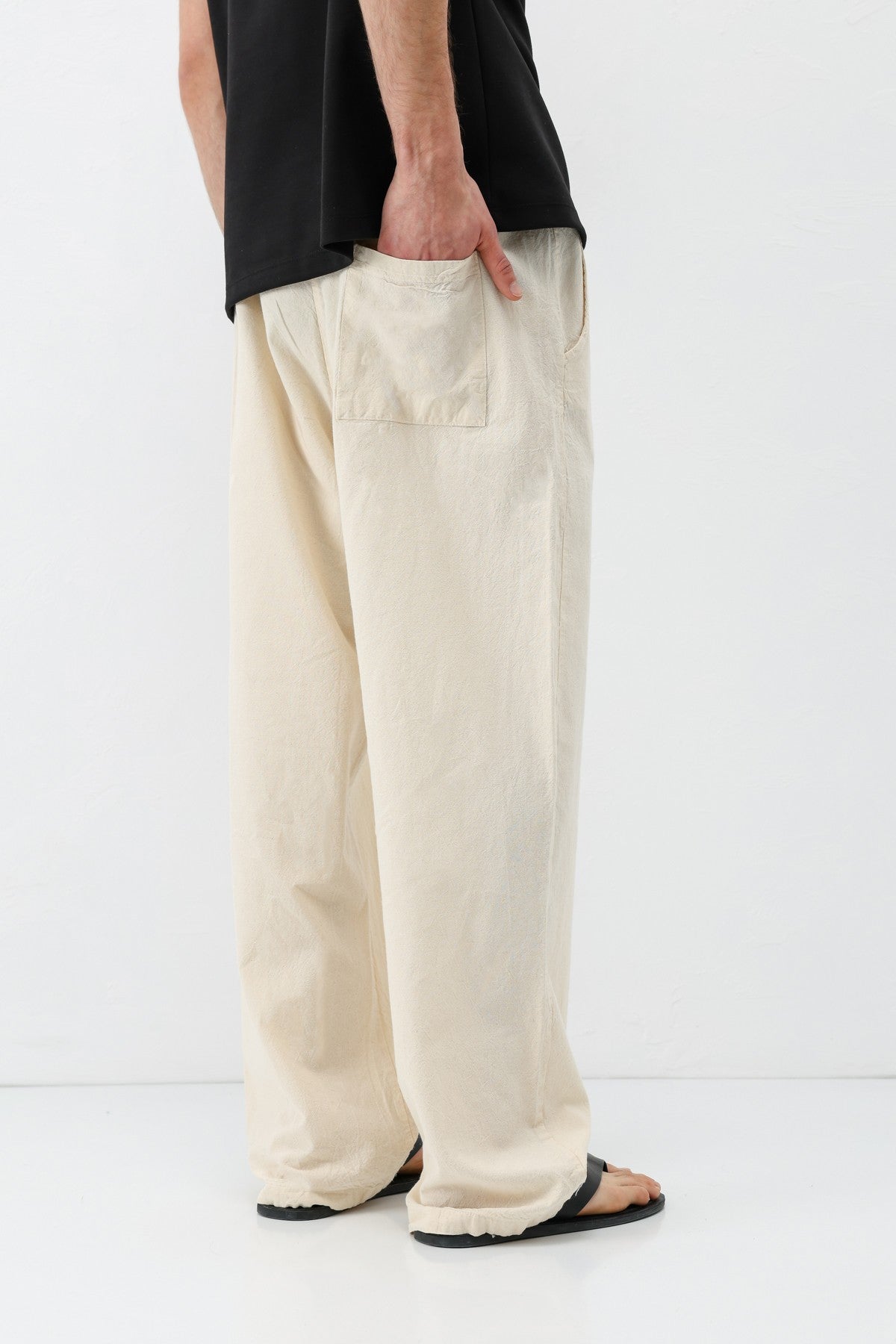 Bel Lastikli Baggy Fit Keten Pantolon