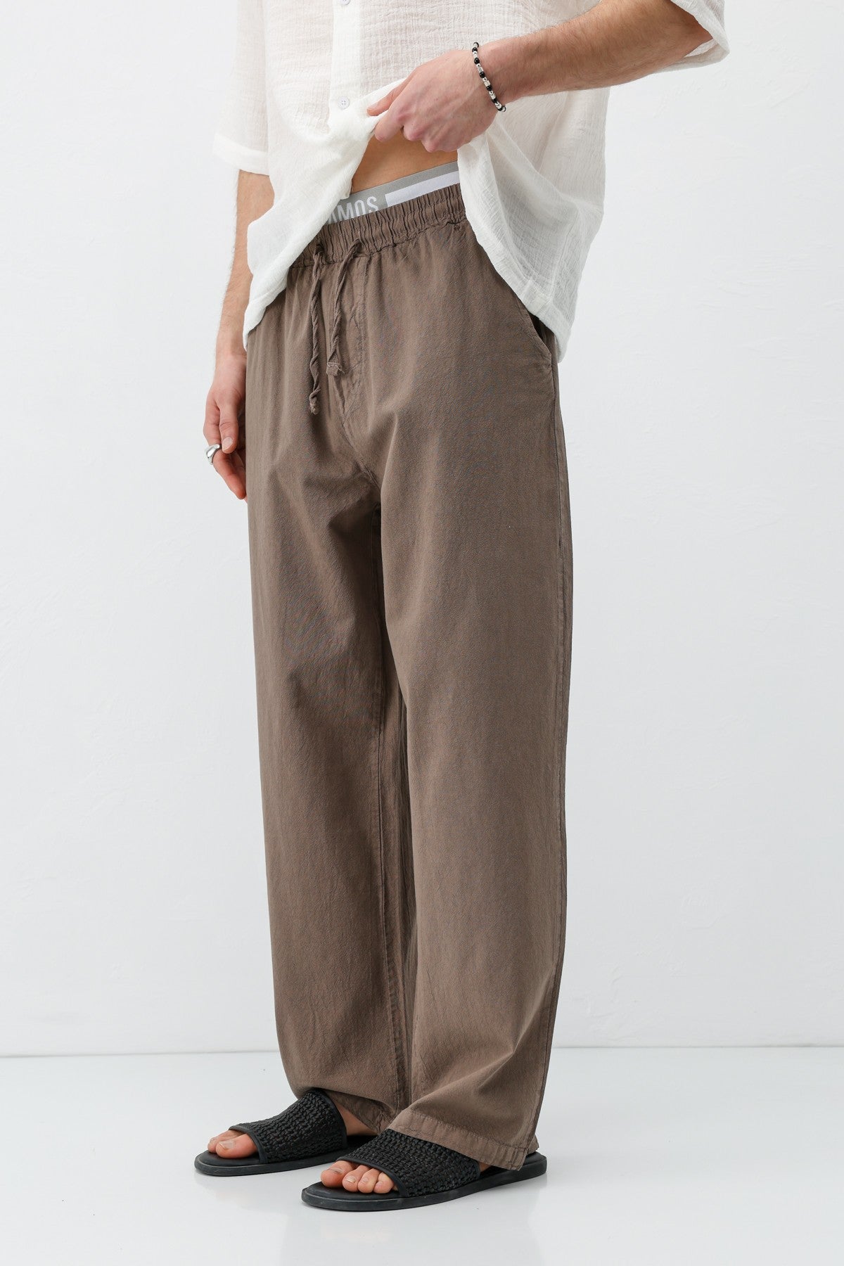 Bel Lastikli Baggy Fit Keten Pantolon