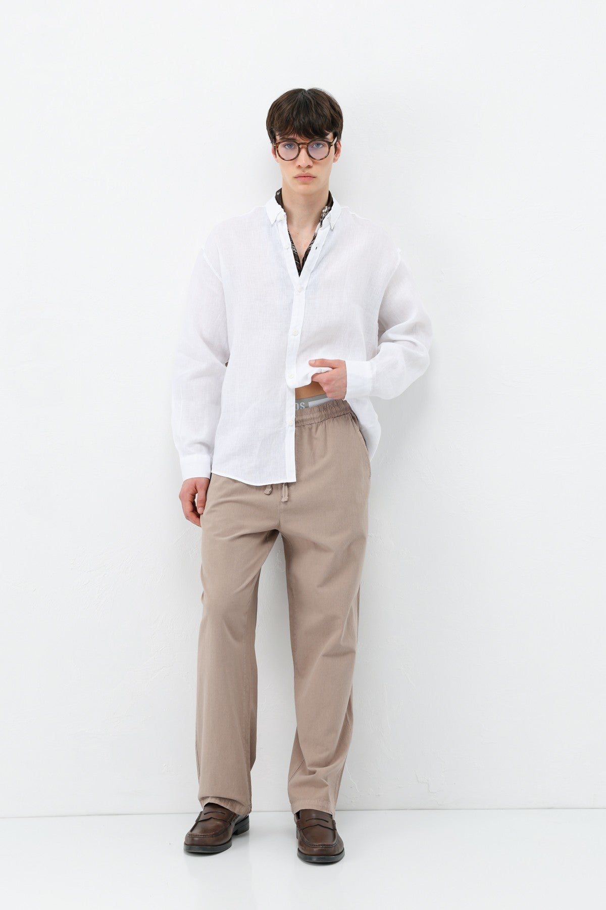 Bel Lastikli Baggy Fit Keten Pantolon