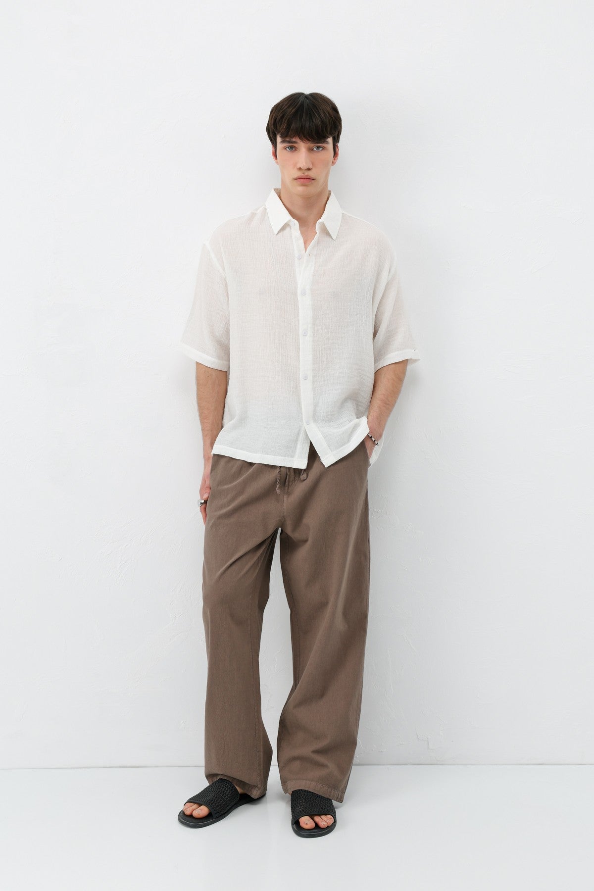 Bel Lastikli Baggy Fit Keten Pantolon