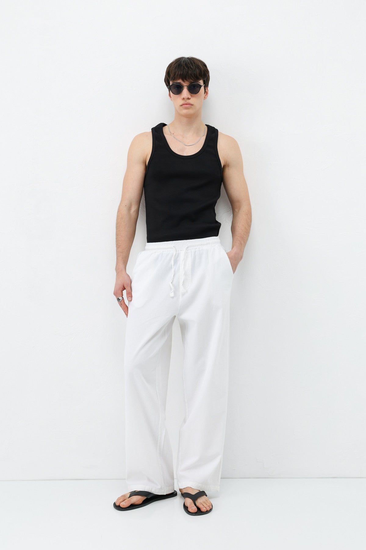 Bel Lastikli Baggy Fit Keten Pantolon