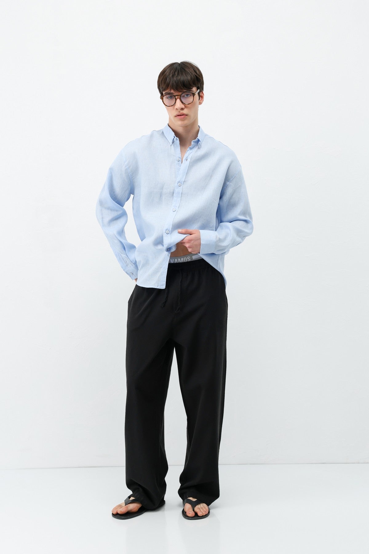 Bel Lastikli Baggy Fit Keten Pantolon