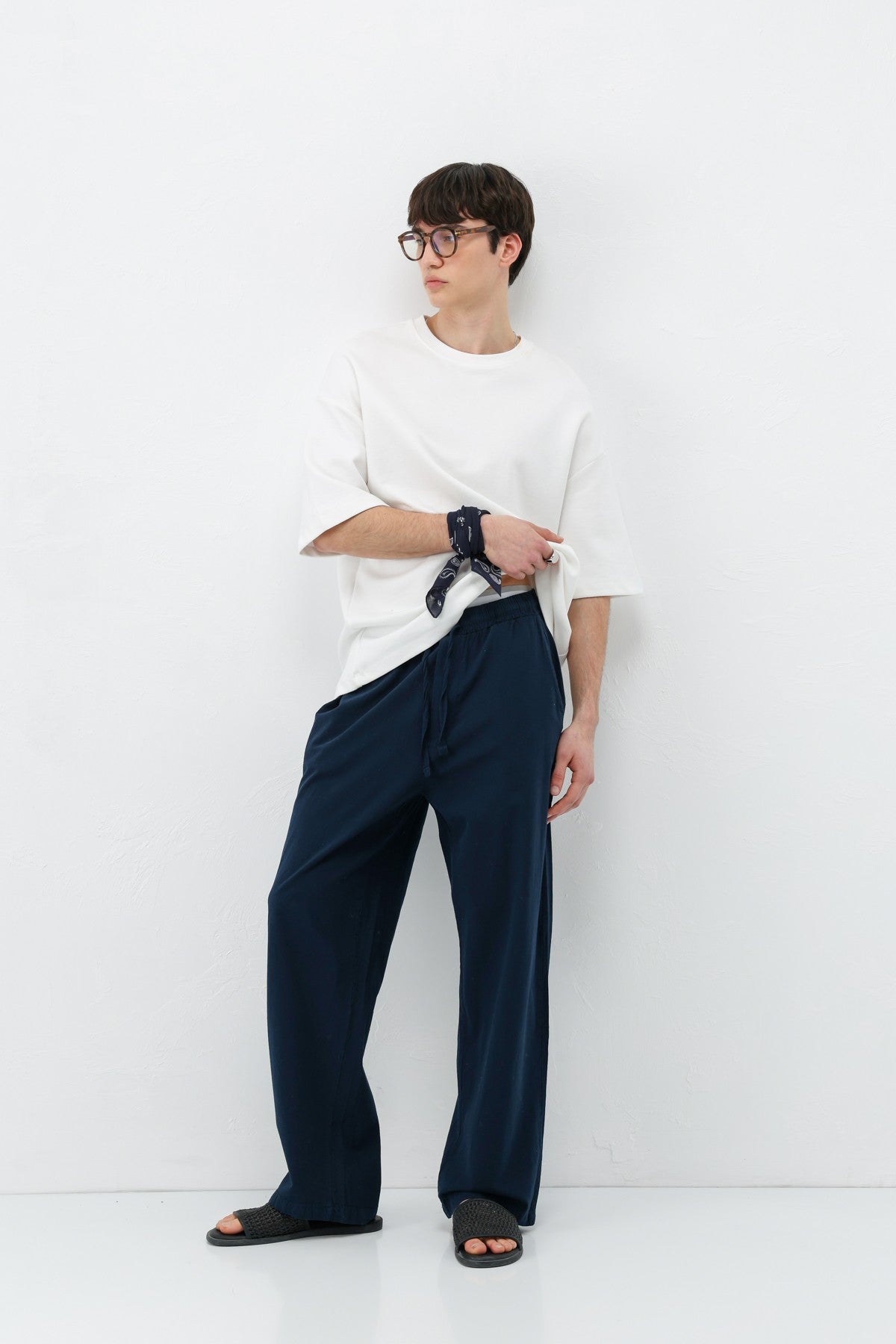 Bel Lastikli Baggy Fit Keten Pantolon