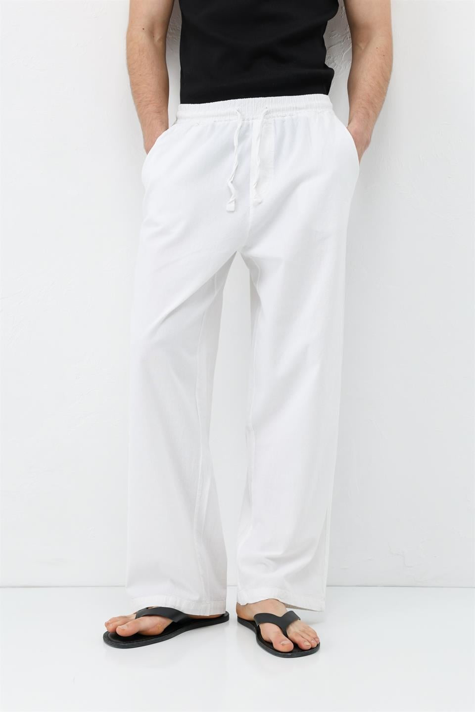 Bel Lastikli Baggy Fit Keten Pantolon