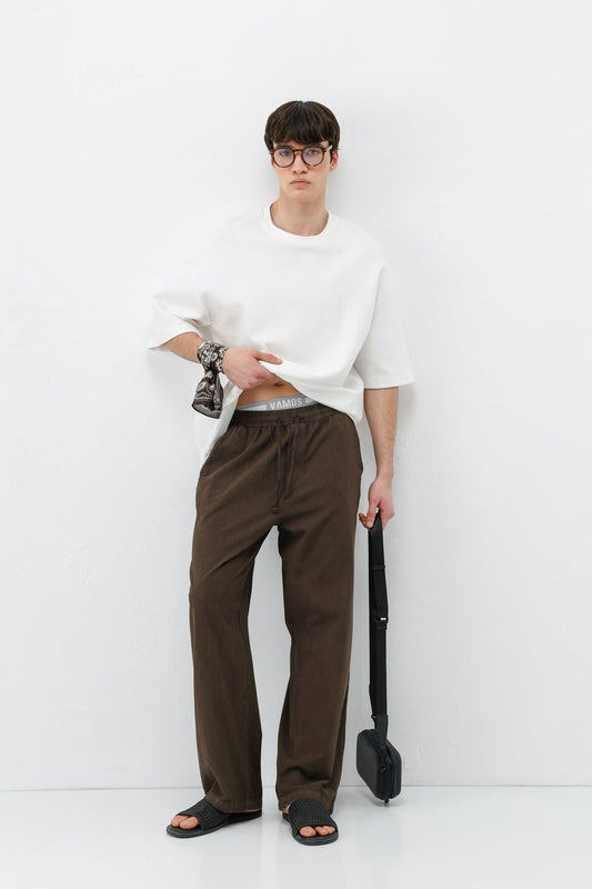 Bel Lastikli Baggy Fit Keten Pantolon