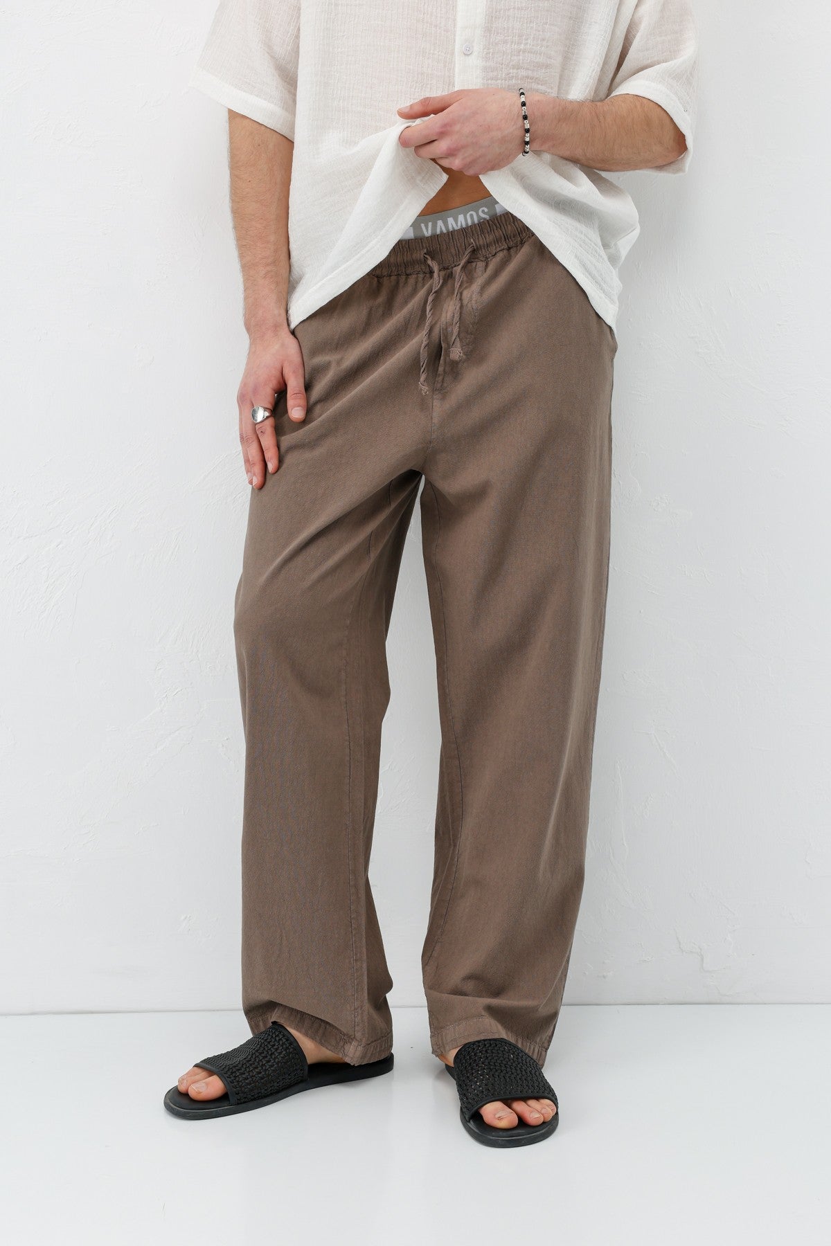 Bel Lastikli Baggy Fit Keten Pantolon