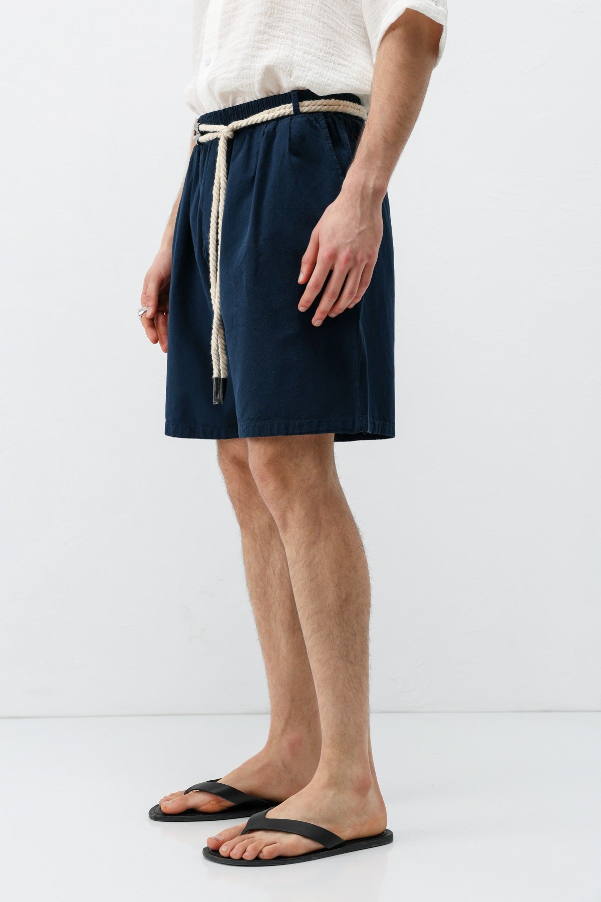 Kemerli Oversize Keten Şort