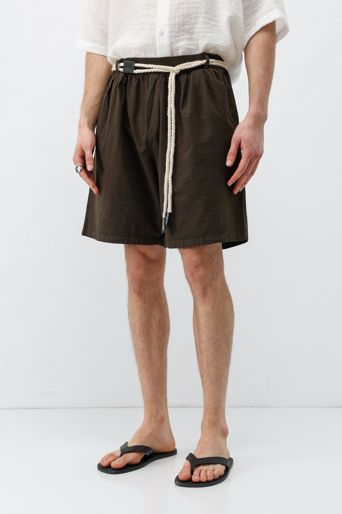 Kemerli Oversize Keten Şort