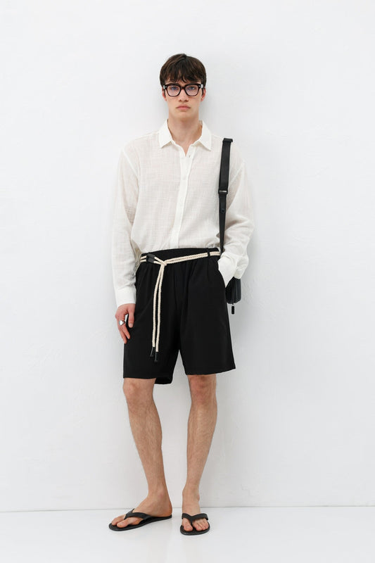 Kemerli Oversize Keten Şort