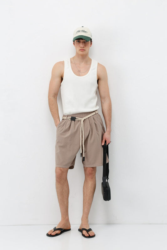 Kemerli Oversize Keten Şort