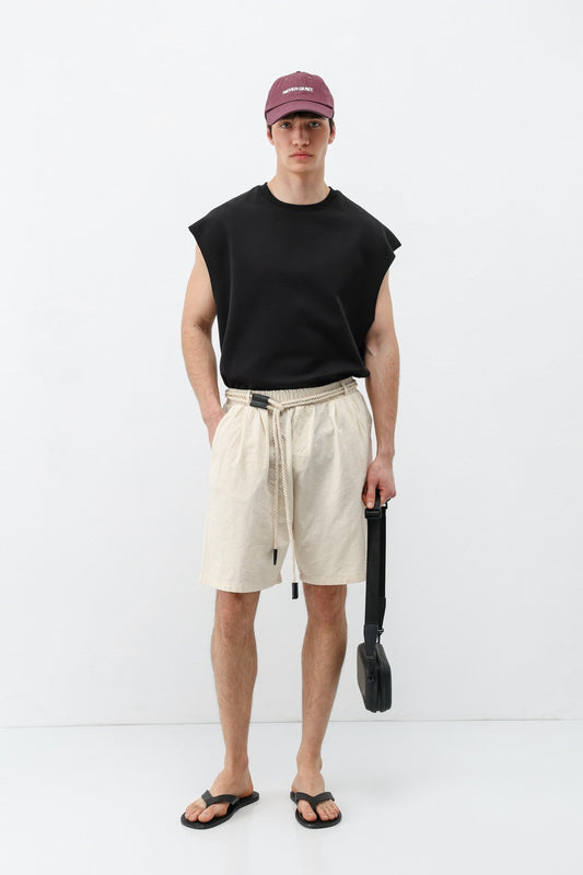 Kemerli Oversize Keten Şort