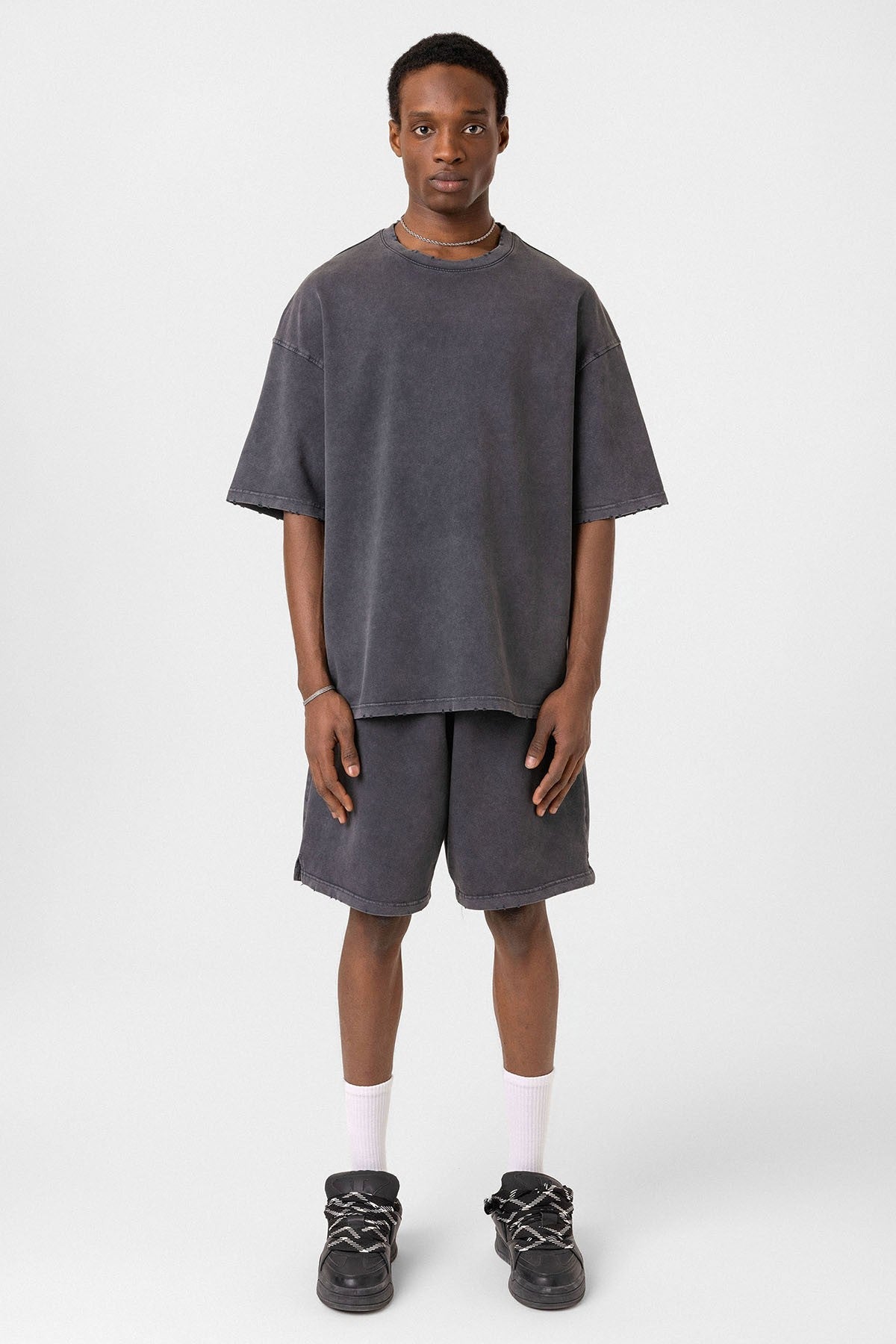 Basic Yıkamalı Oversize Şort Takım