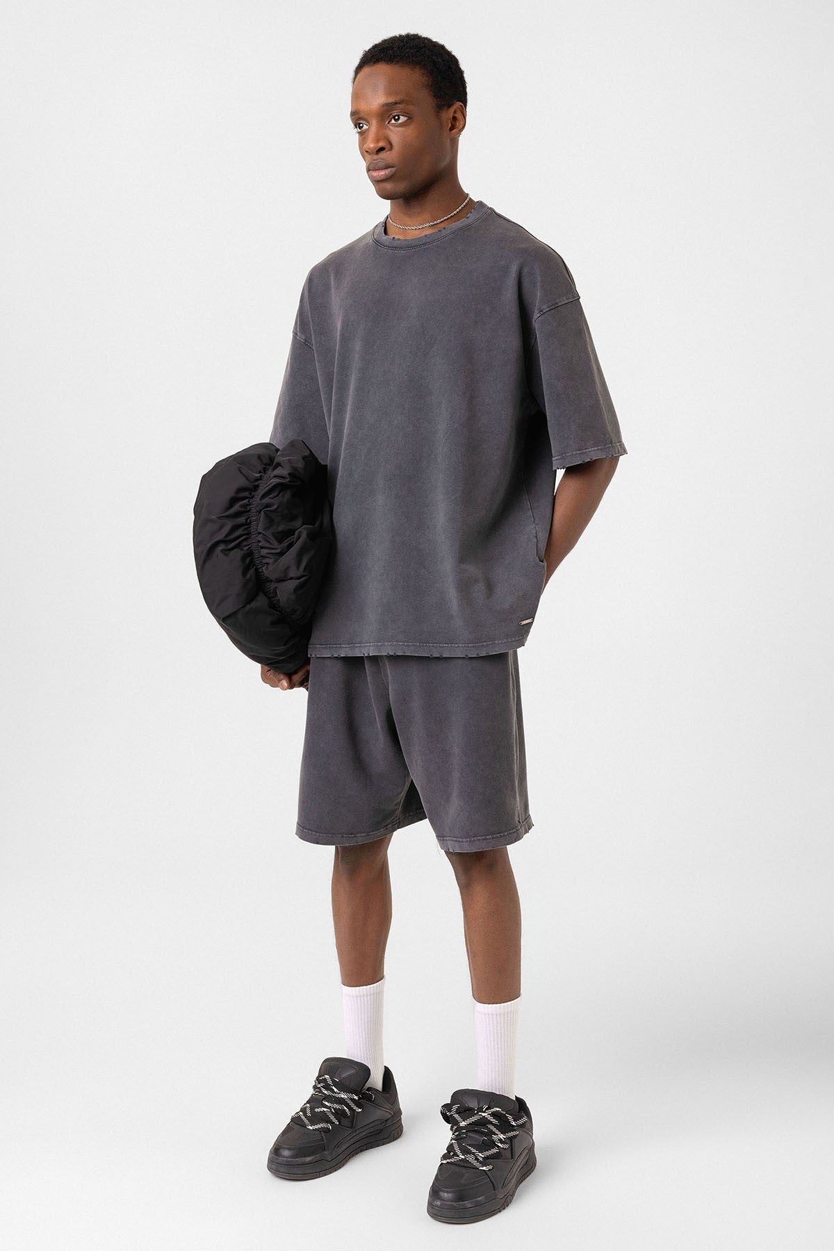 Basic Yıkamalı Oversize Şort Takım