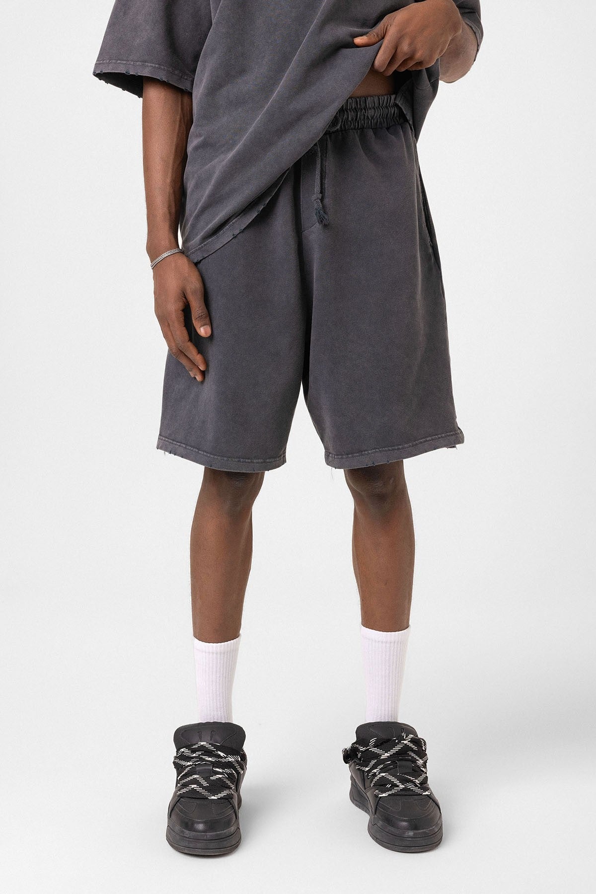 Basic Yıkamalı Oversize Şort Takım