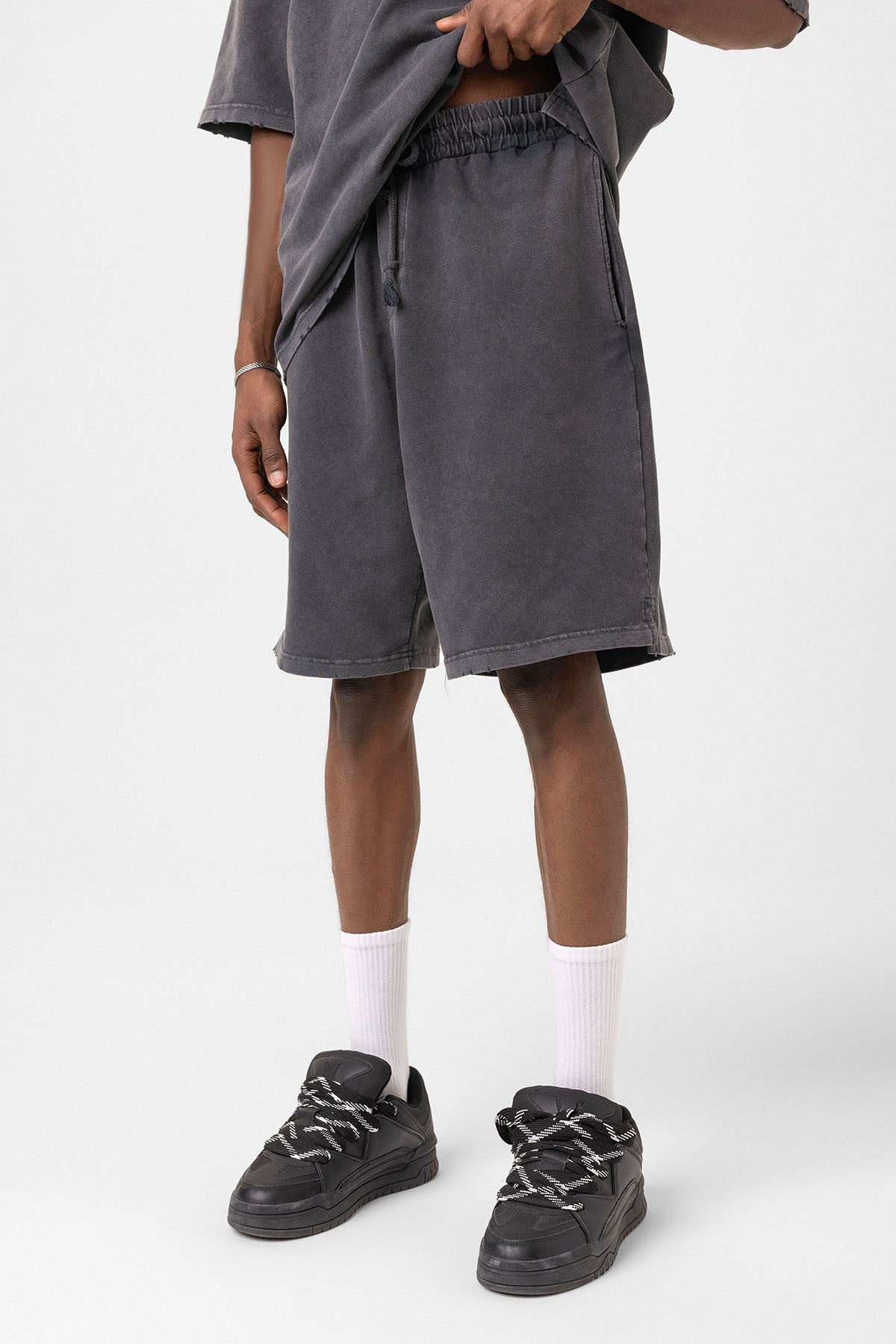 Basic Yıkamalı Oversize Şort Takım