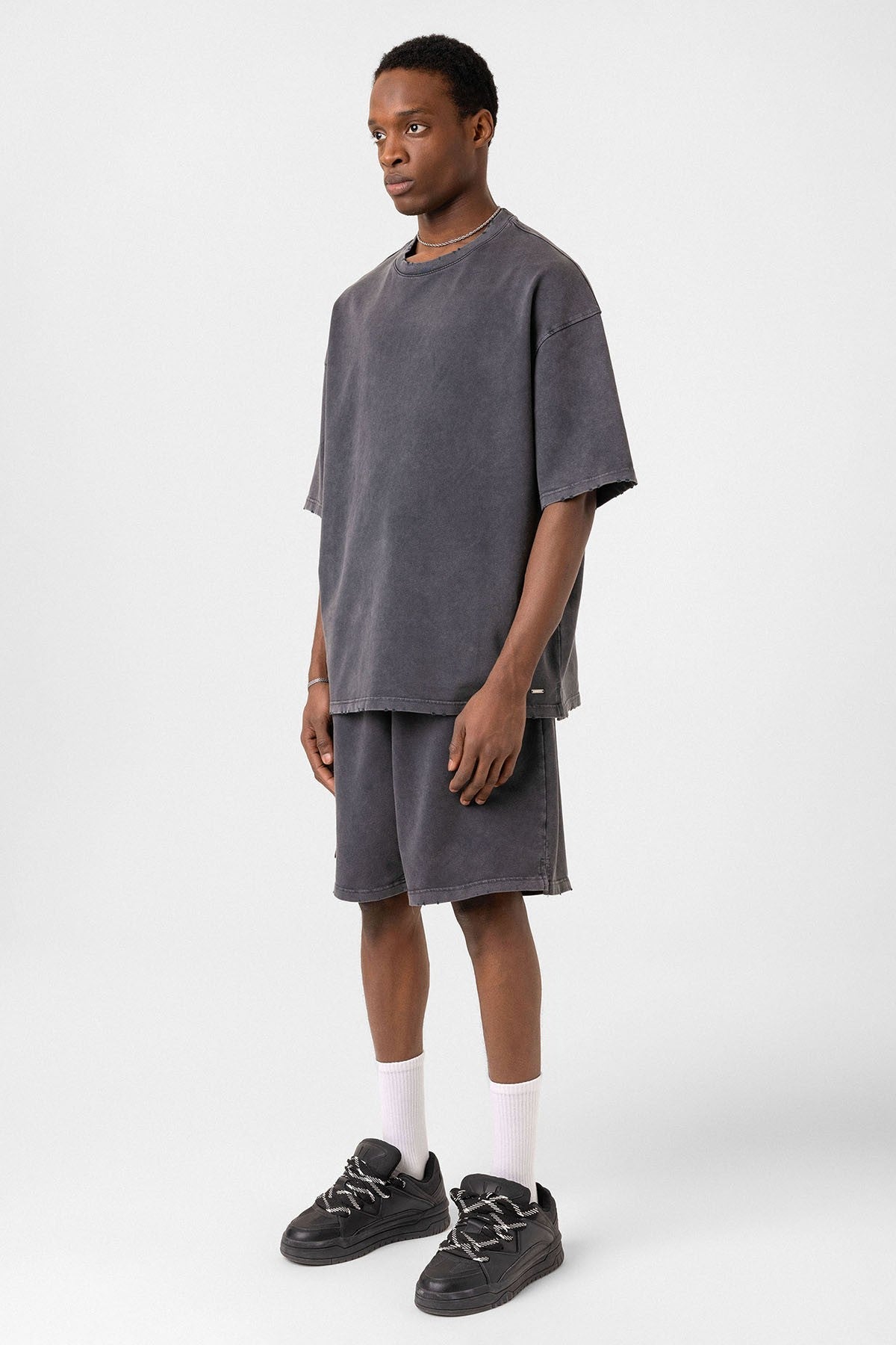 Basic Yıkamalı Oversize Şort Takım