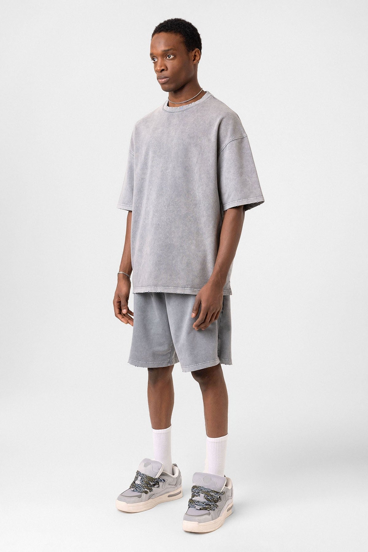 Basic Yıkamalı Oversize Şort Takım