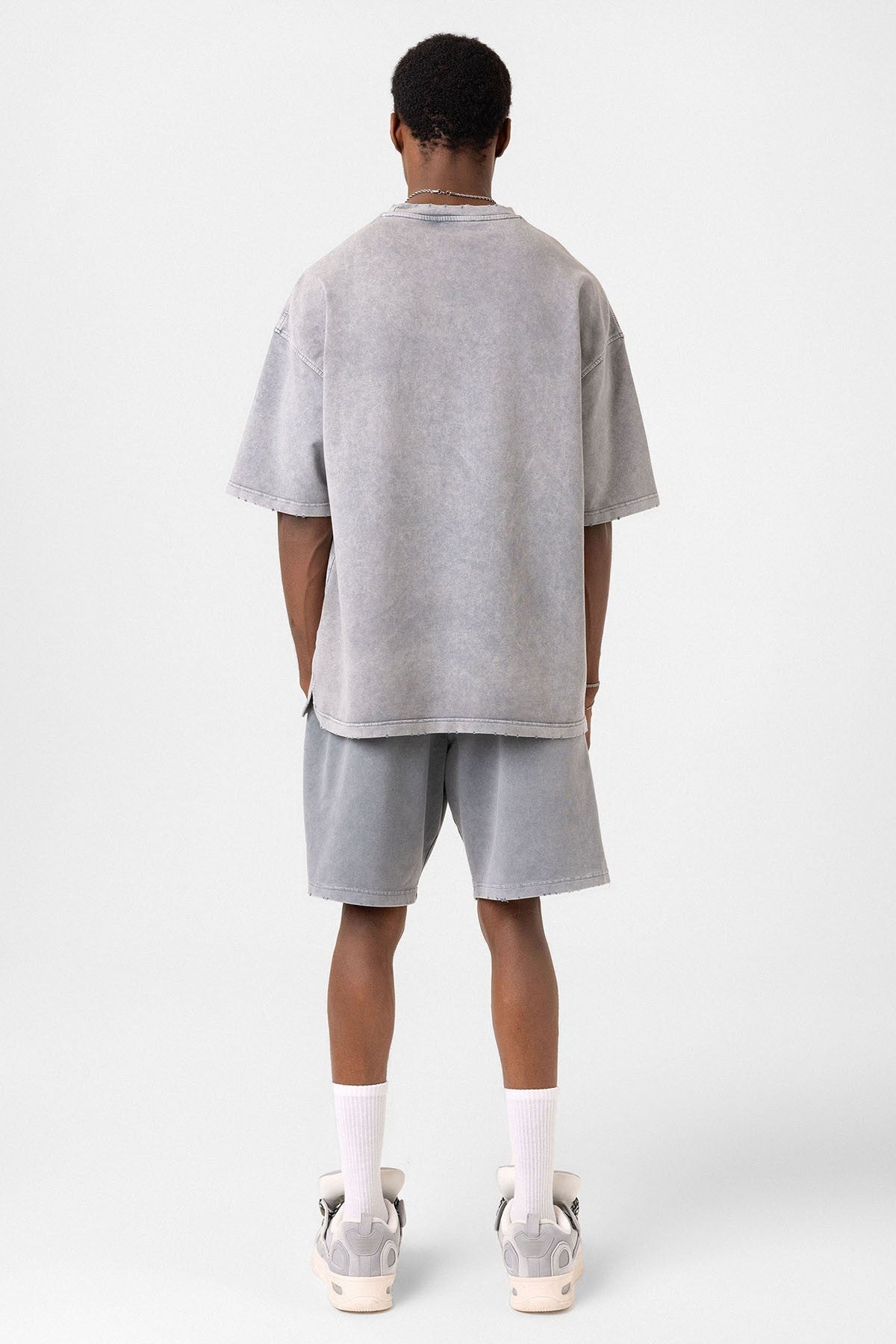 Basic Yıkamalı Oversize Şort Takım