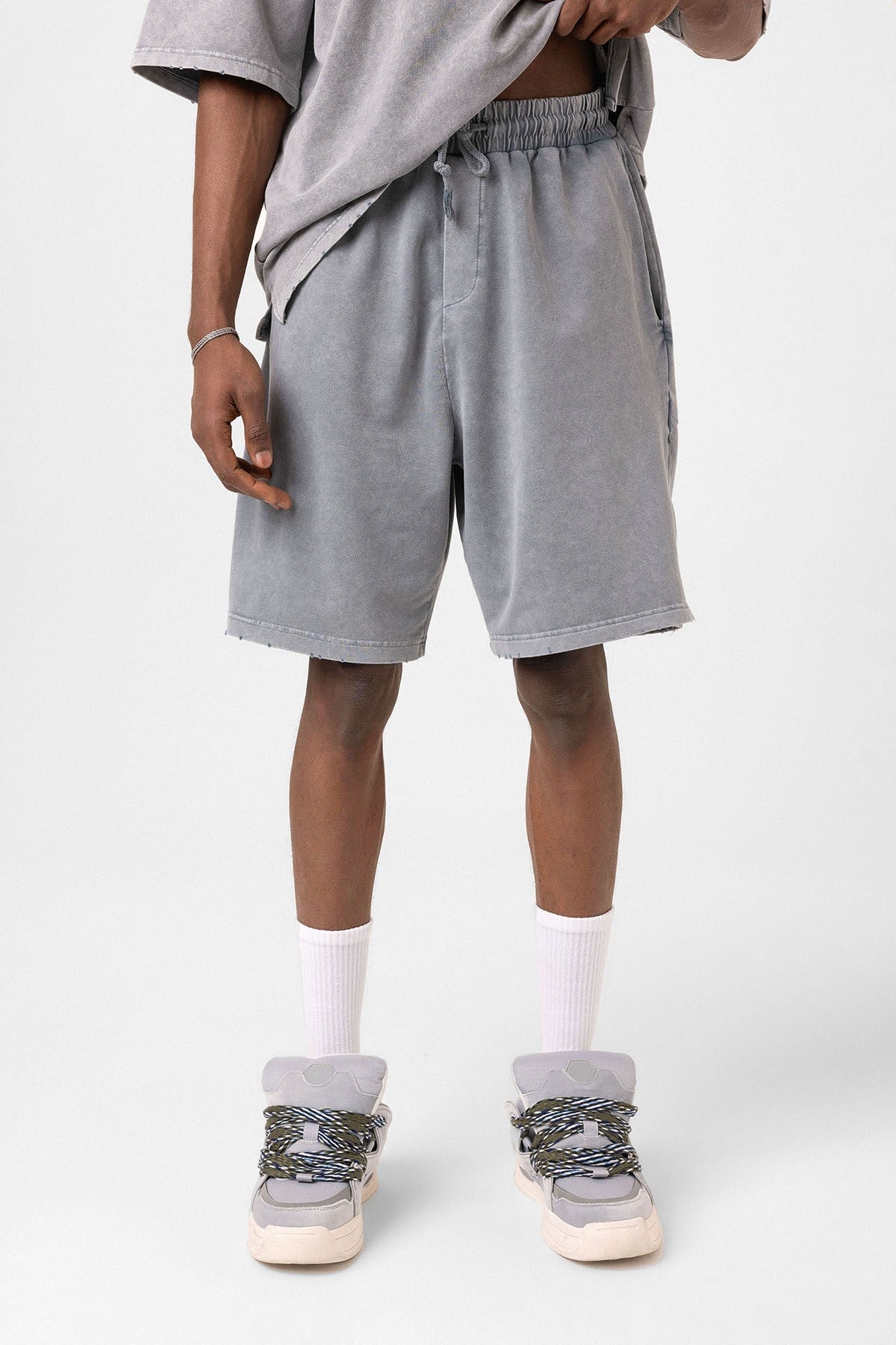 Basic Yıkamalı Oversize Şort Takım