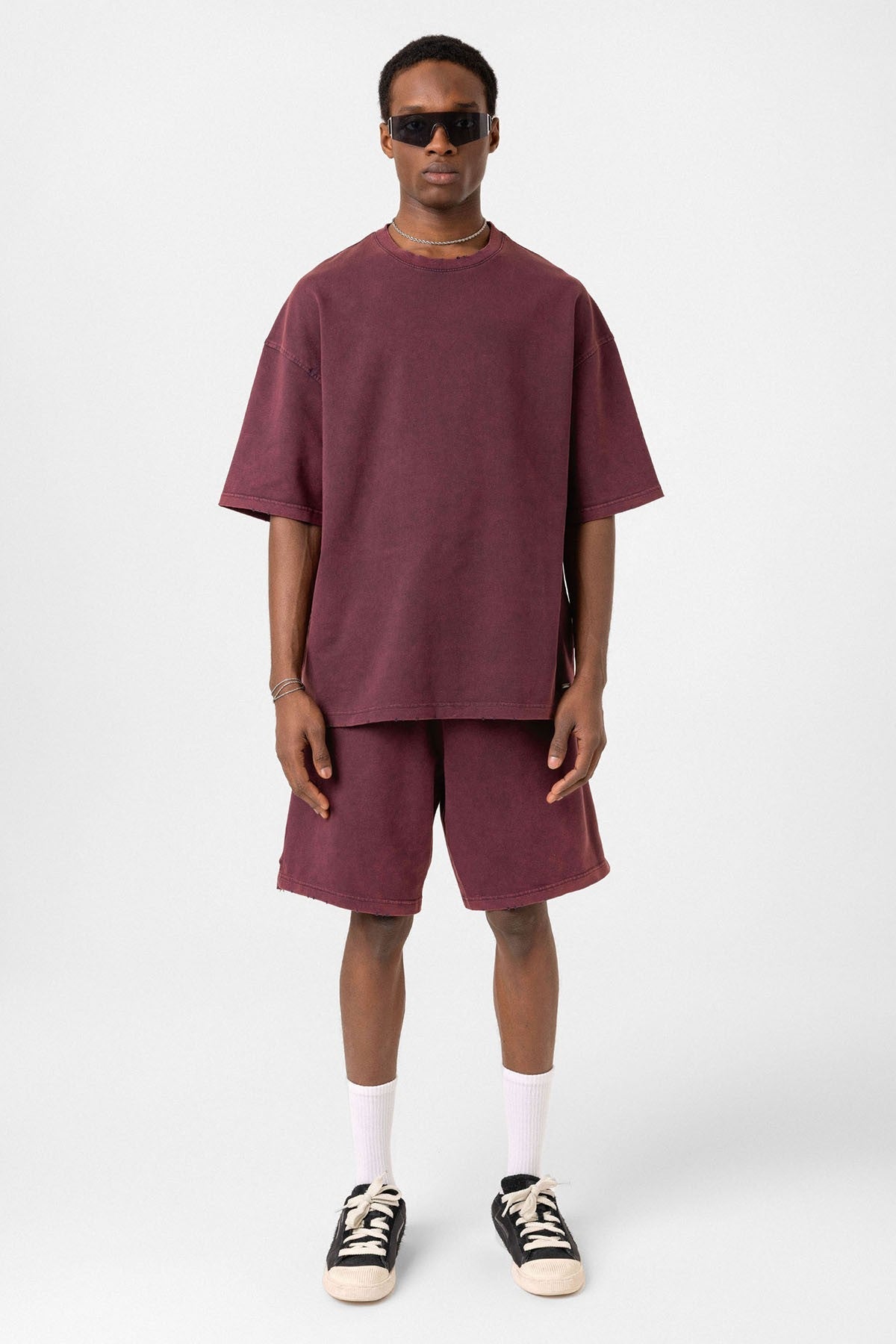 Basic Yıkamalı Oversize Şort Takım