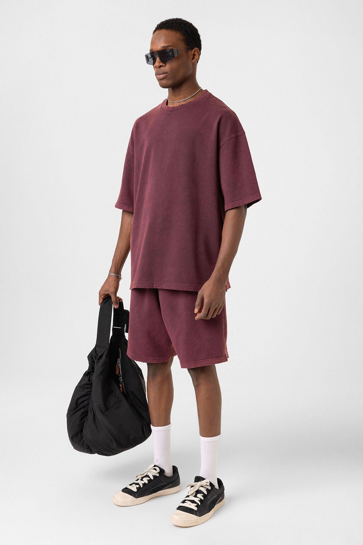 Basic Yıkamalı Oversize Şort Takım