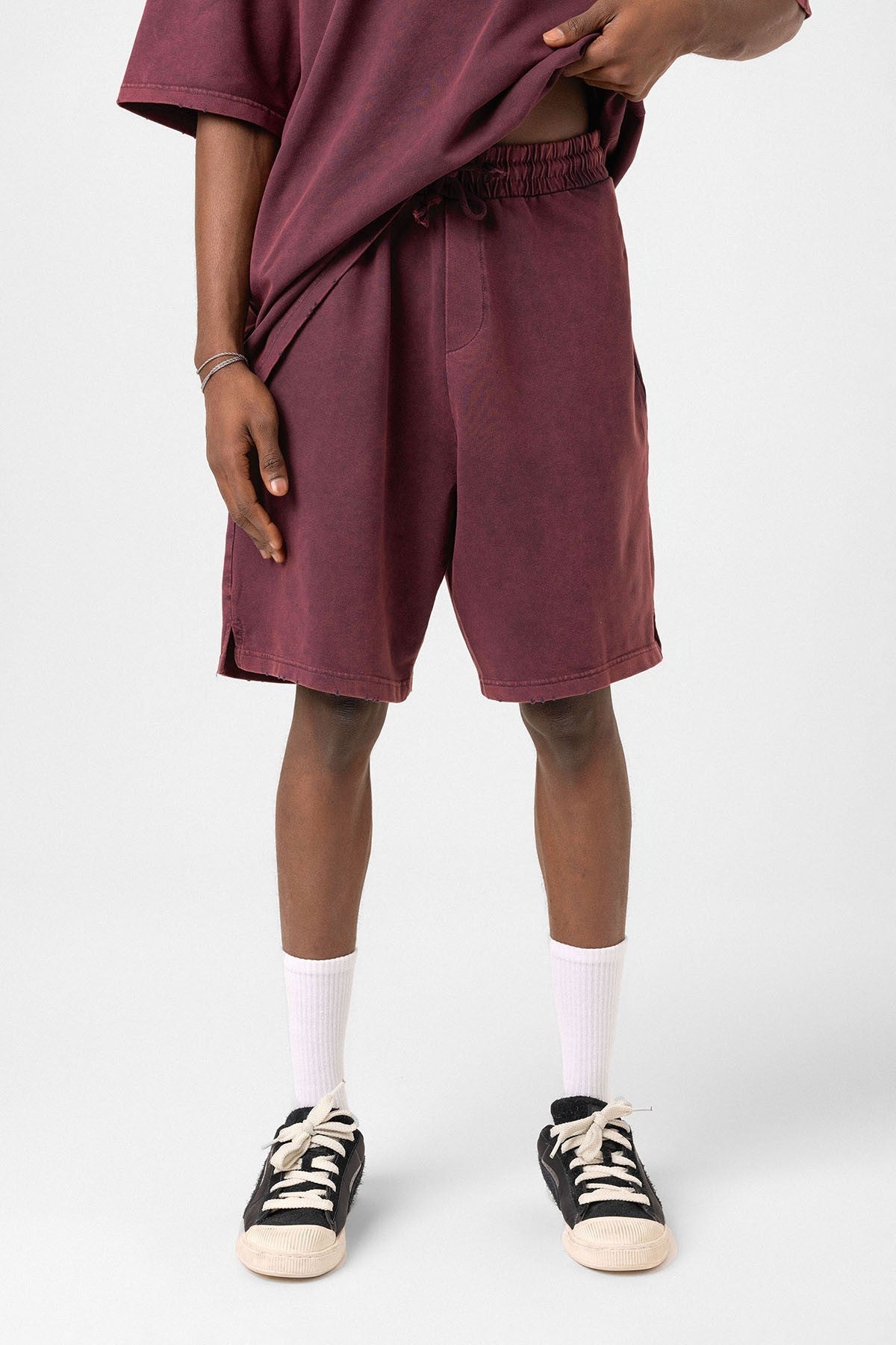 Basic Yıkamalı Oversize Şort Takım