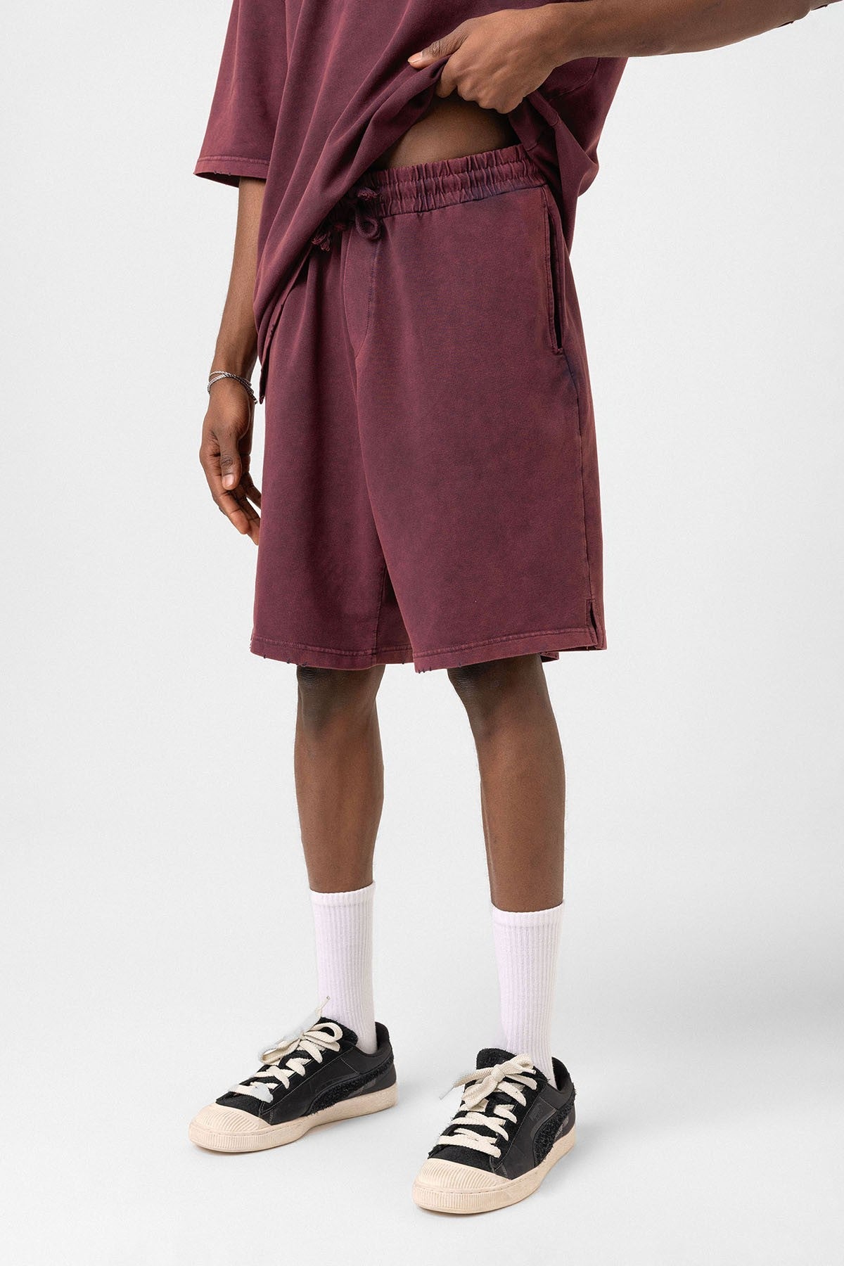 Basic Yıkamalı Oversize Şort Takım