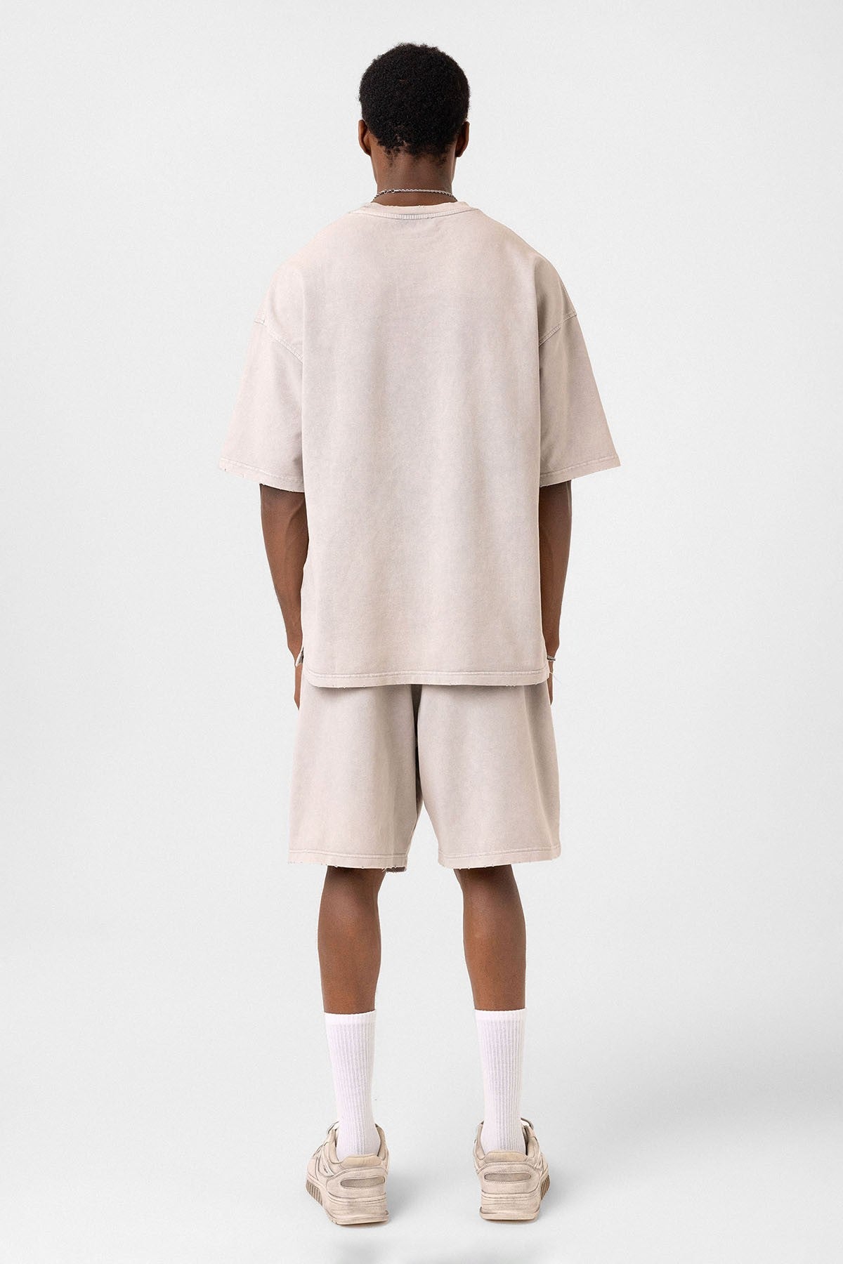 Basic Yıkamalı Oversize Şort Takım