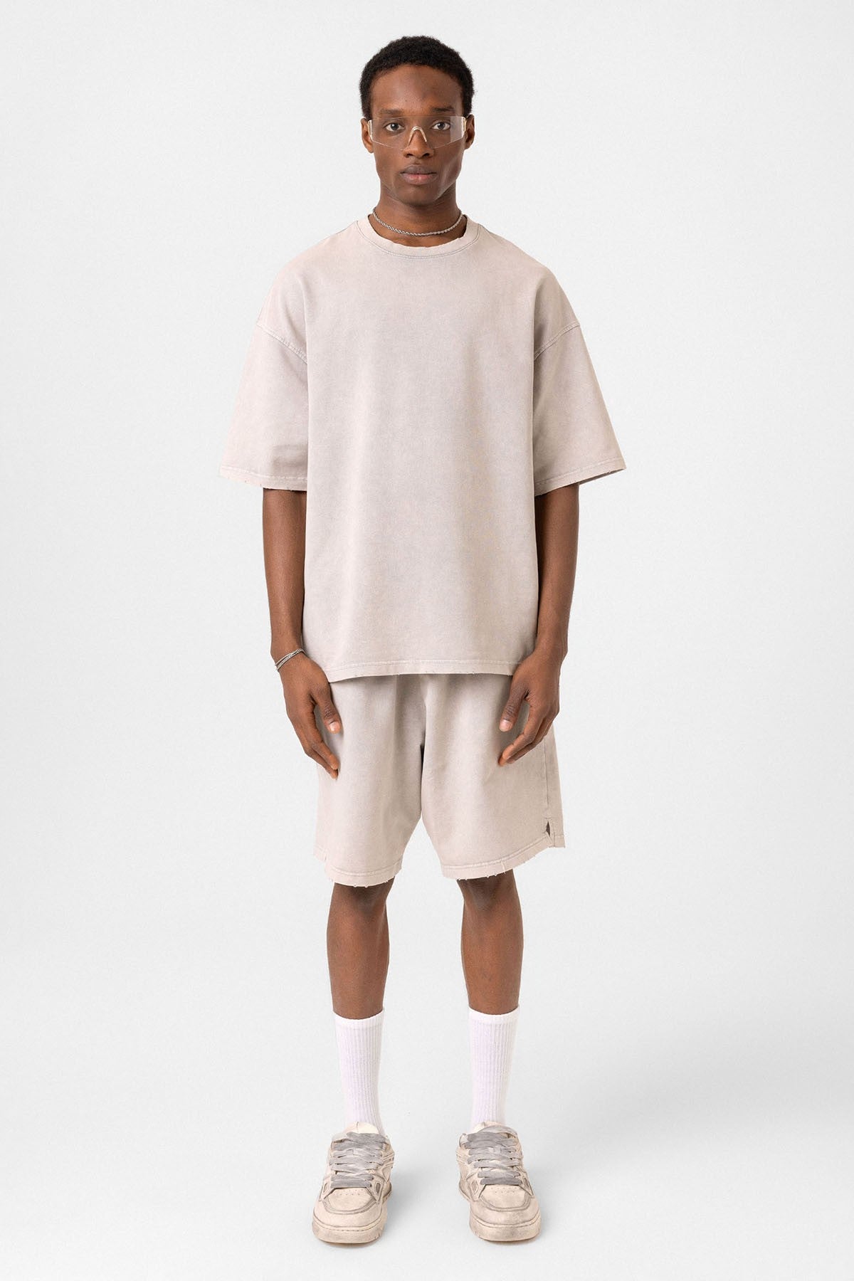 Basic Yıkamalı Oversize Şort Takım