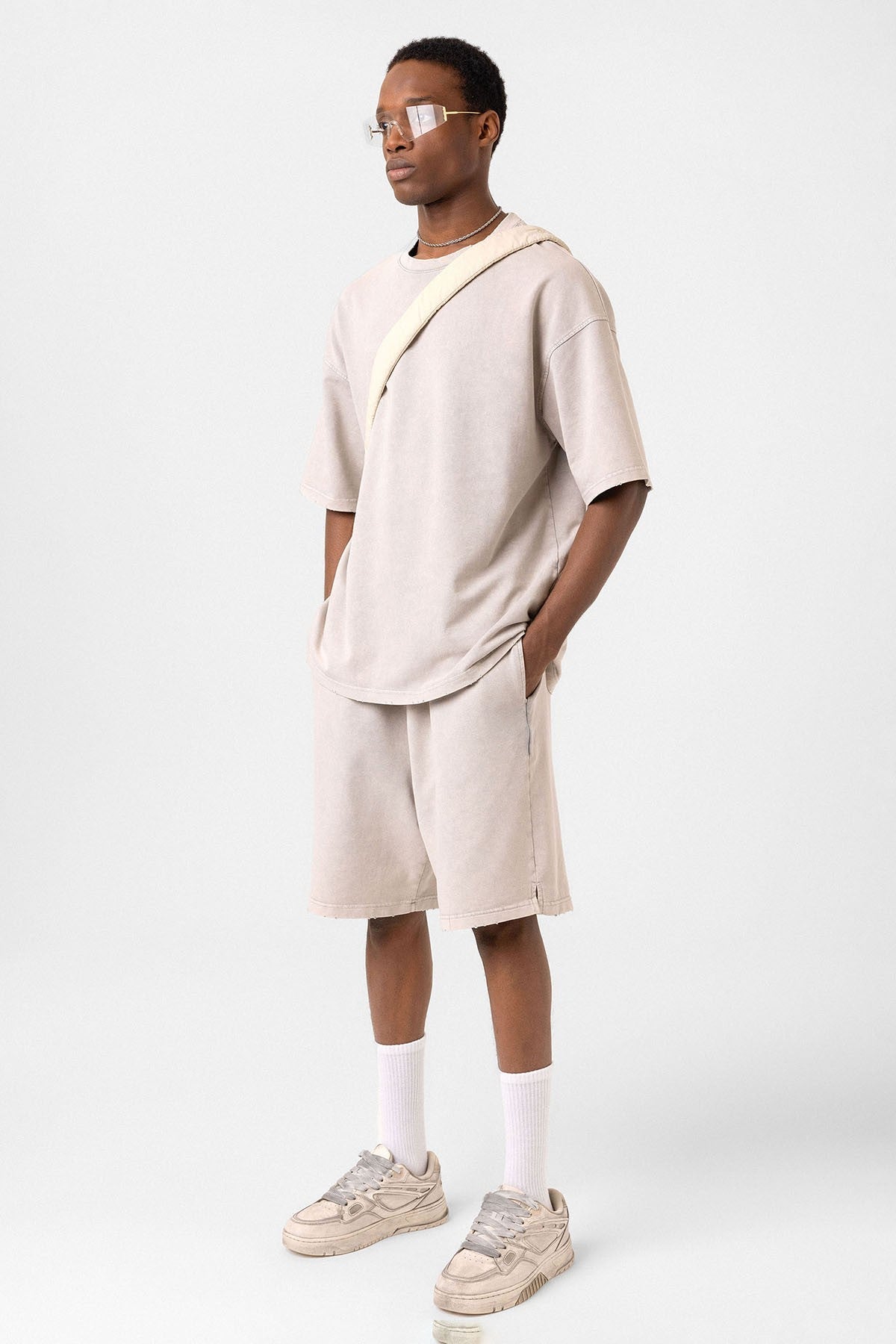 Basic Yıkamalı Oversize Şort Takım