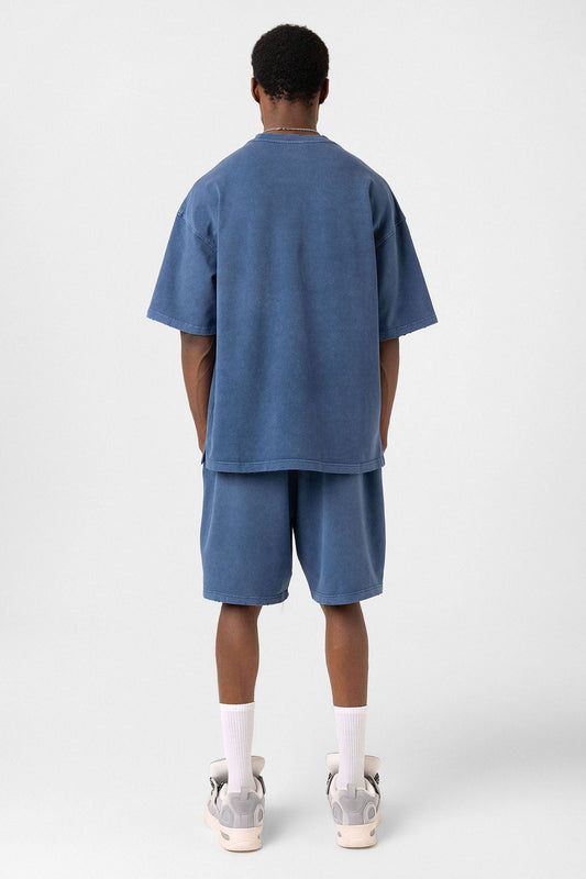 Basic Yıkamalı Oversize Şort Takım