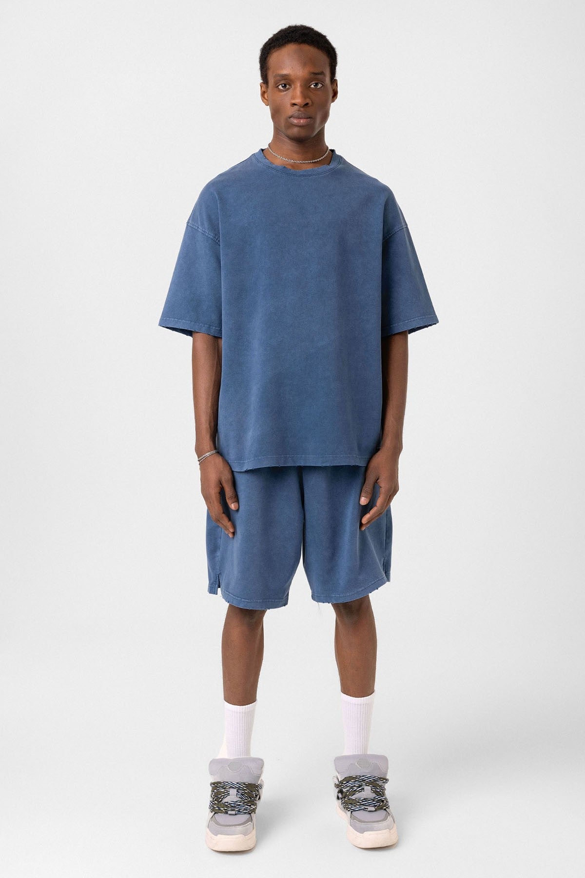 Basic Yıkamalı Oversize Şort Takım
