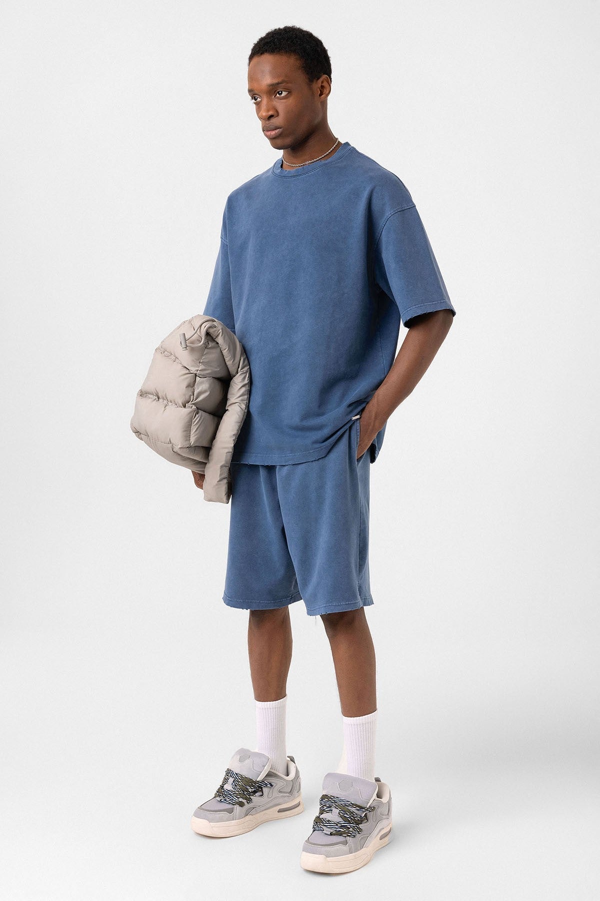 Basic Yıkamalı Oversize Şort Takım