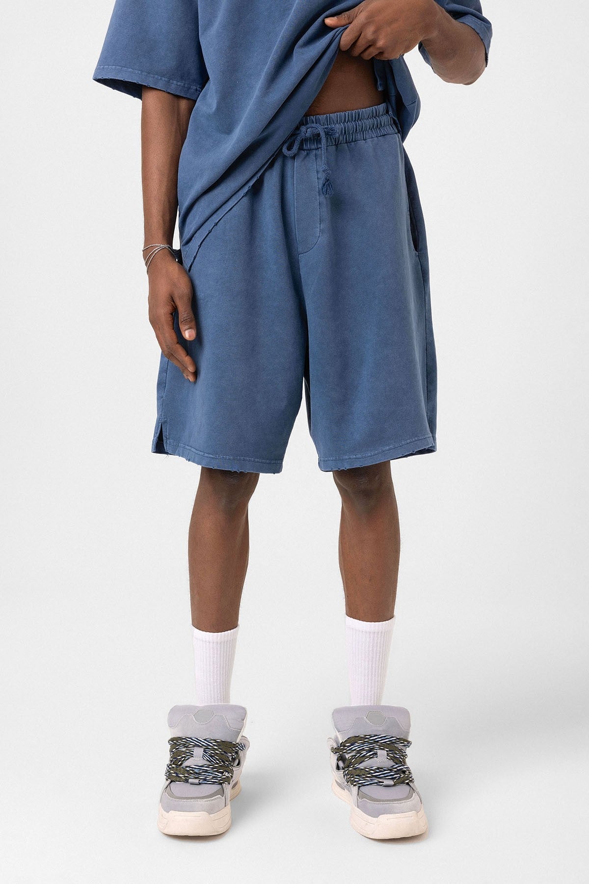 Basic Yıkamalı Oversize Şort Takım