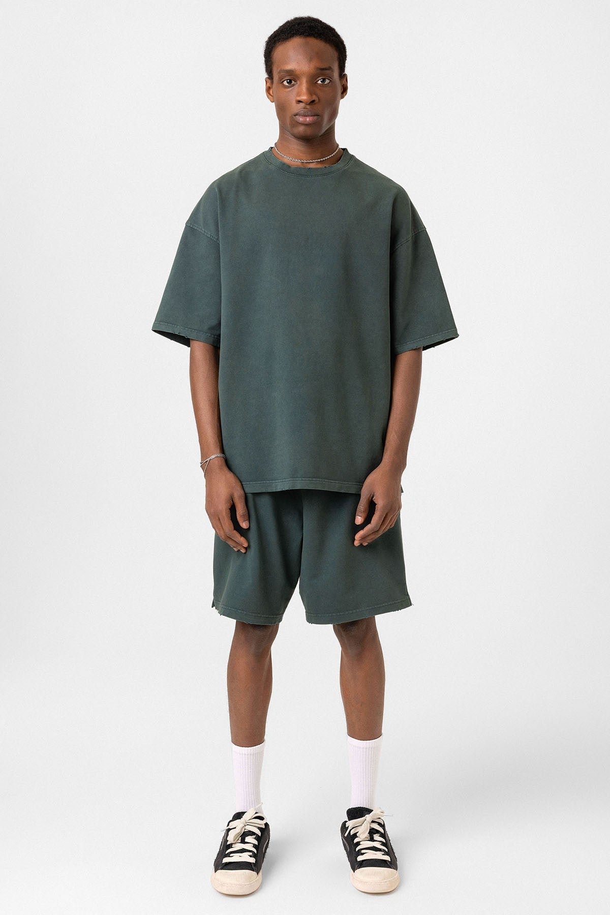 Basic Yıkamalı Oversize Şort Takım