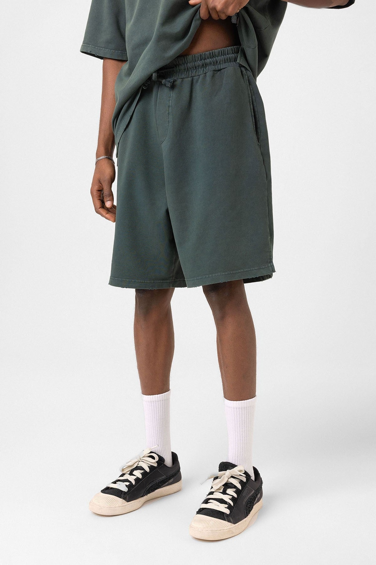 Basic Yıkamalı Oversize Şort Takım