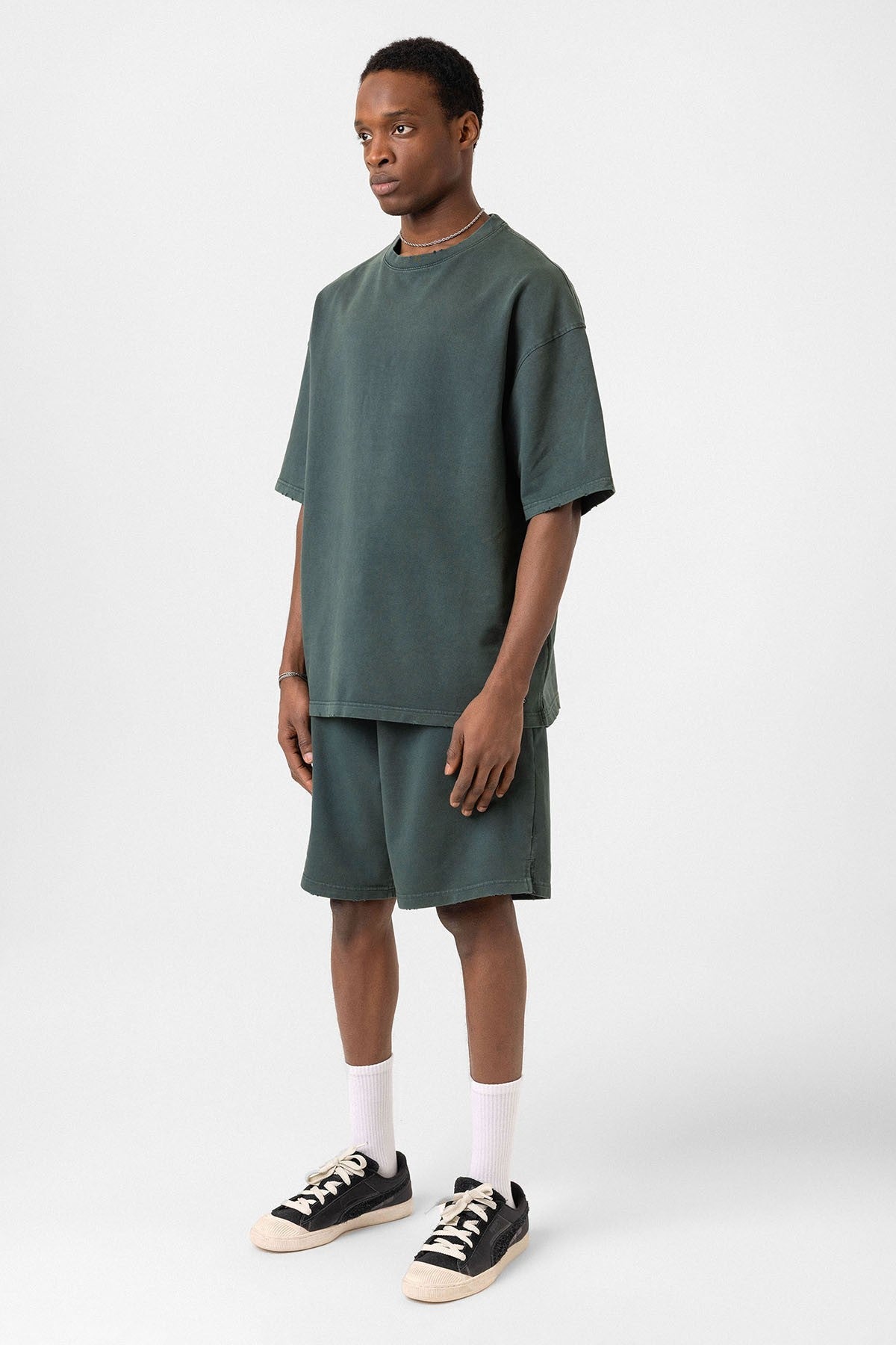 Basic Yıkamalı Oversize Şort Takım