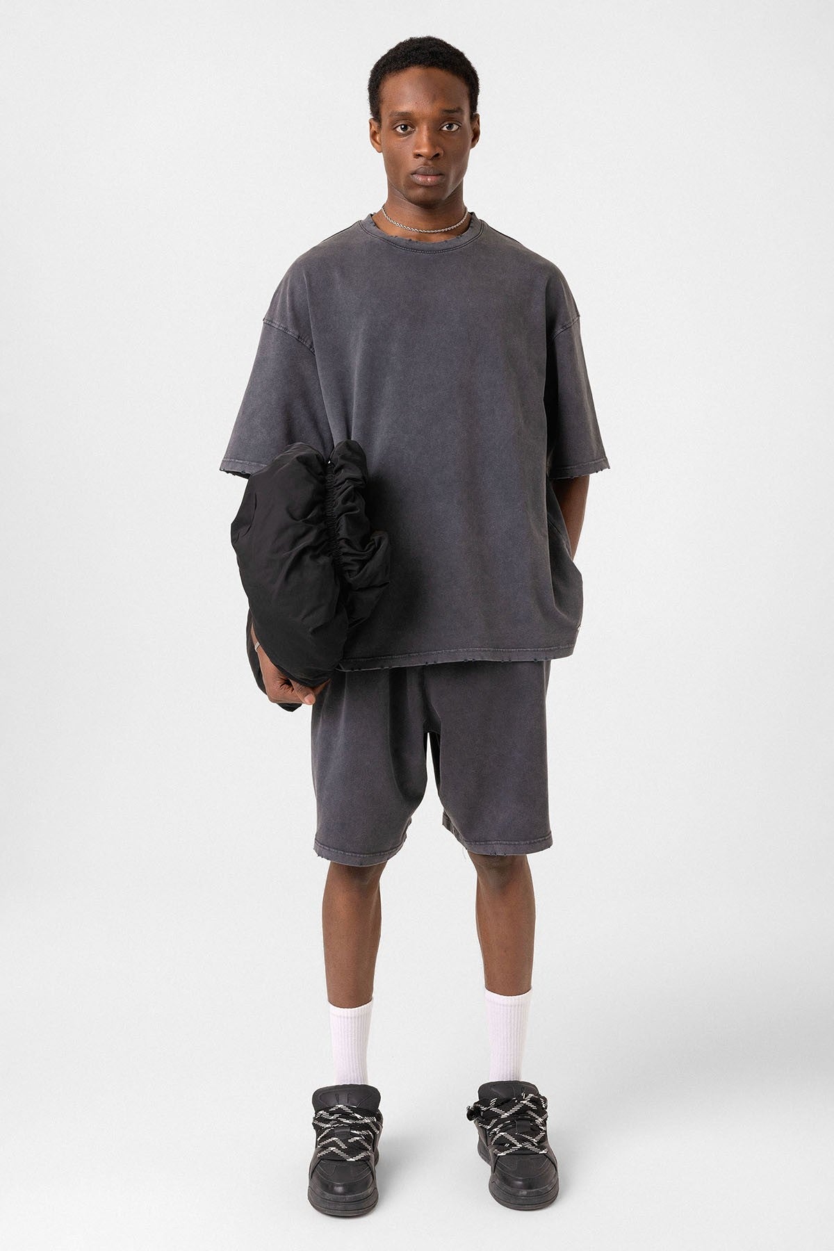 Basic Yıkamalı Oversize Şort Takım