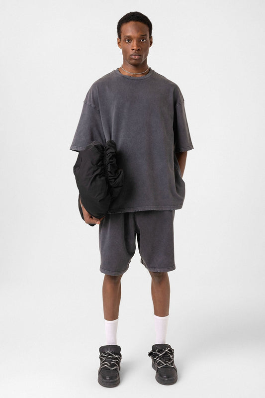 Basic Yıkamalı Oversize Şort Takım