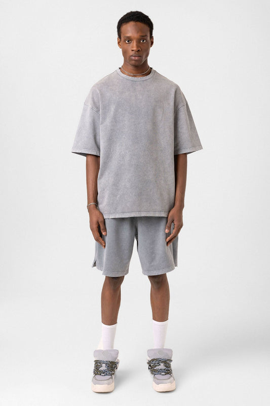 Basic Yıkamalı Oversize Şort Takım
