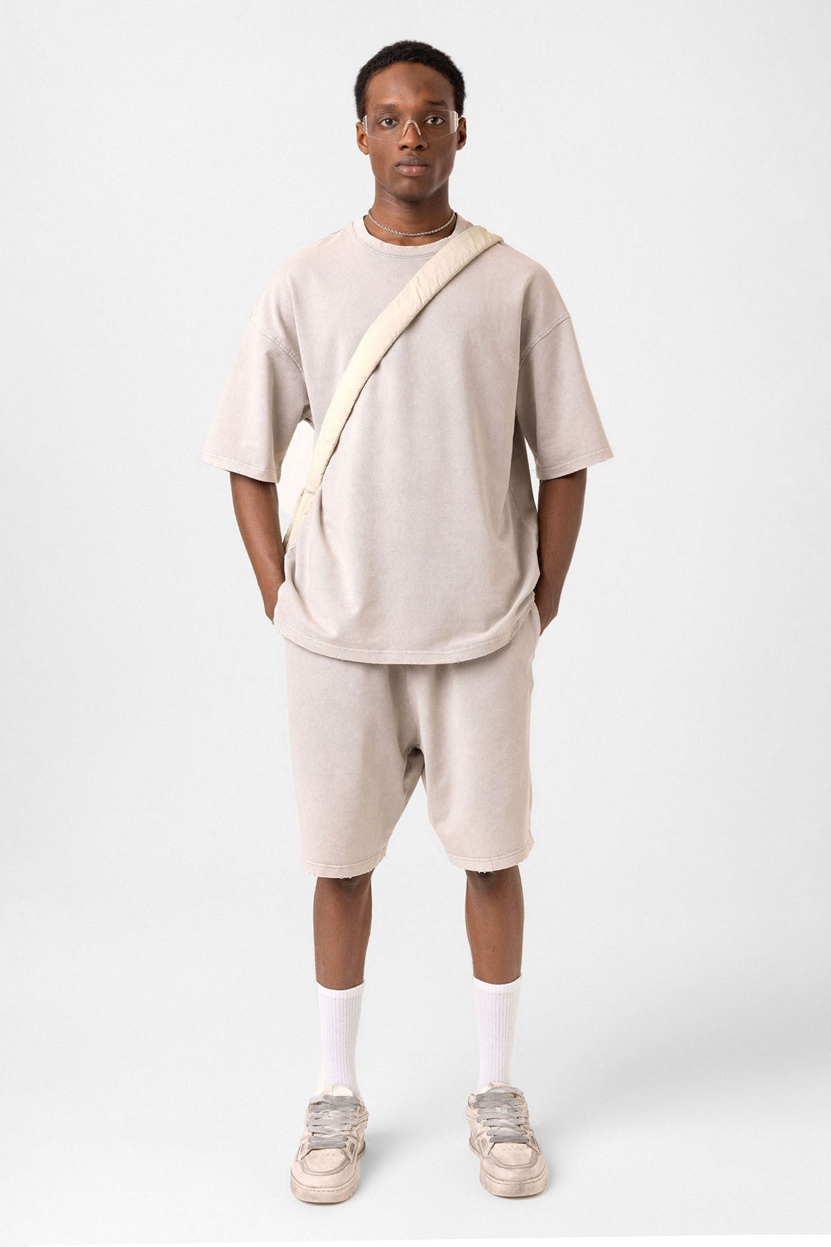 Basic Yıkamalı Oversize Şort Takım