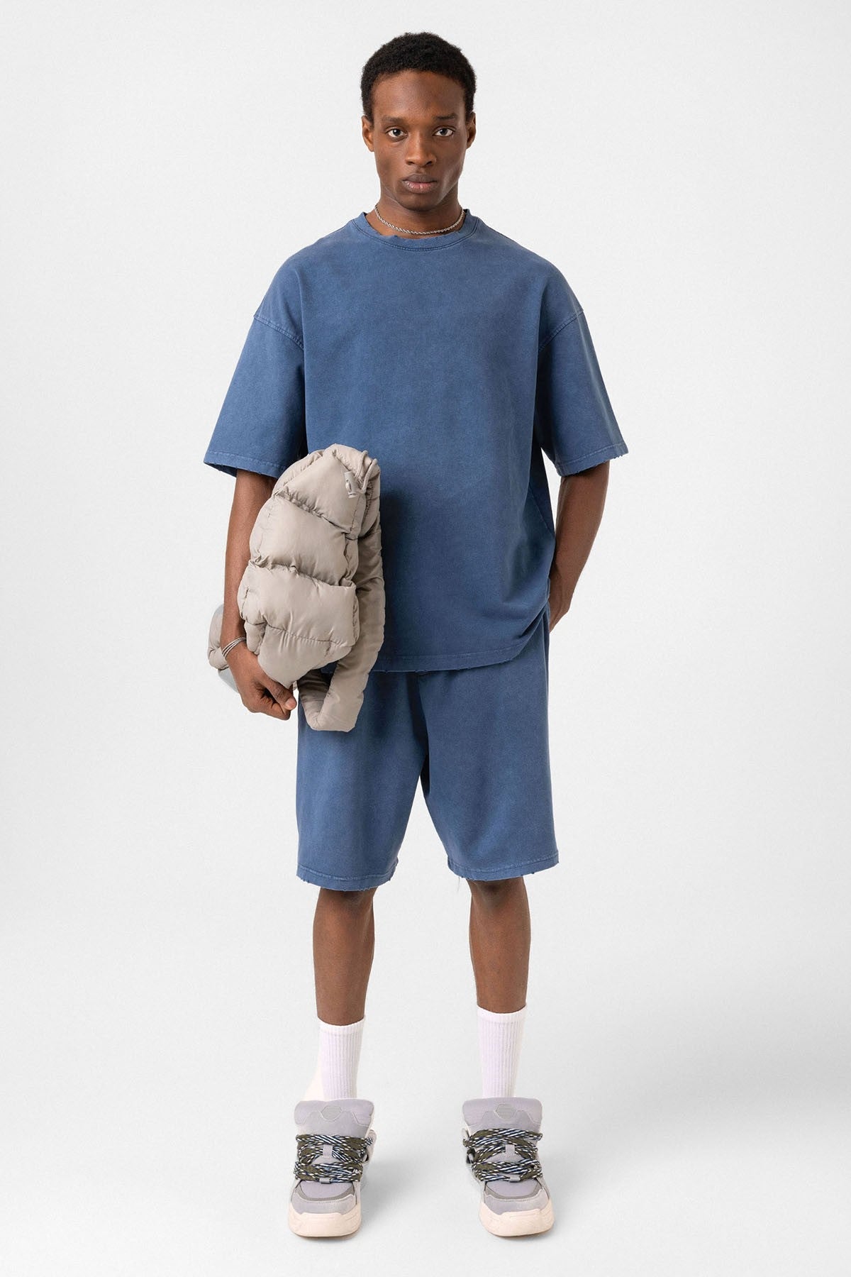 Basic Yıkamalı Oversize Şort Takım
