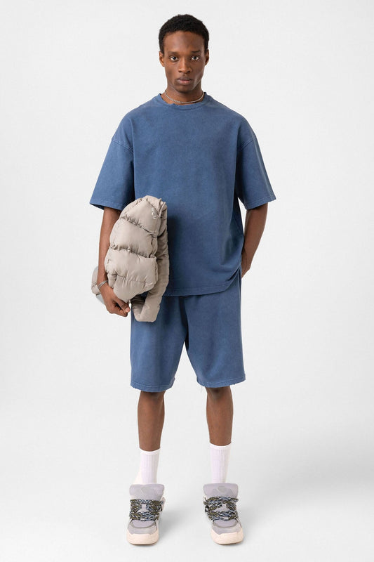 Basic Yıkamalı Oversize Şort Takım